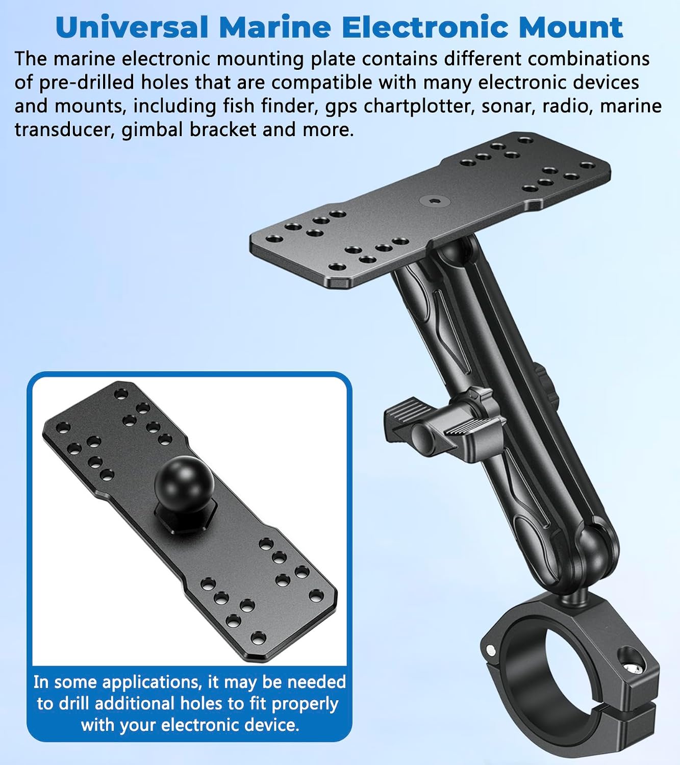 VAZESWIN Aluminum Alloy 1" Ball Fish Finder Mount, 5.9" Long Arm Marine Electronic Mount with Bar Clamp Base, Fit 1.5" 1.65" 1.75" 1.85" 2" Round Rail, for Garmin, Lowrance, Humminbird, Raymarine - Image 6