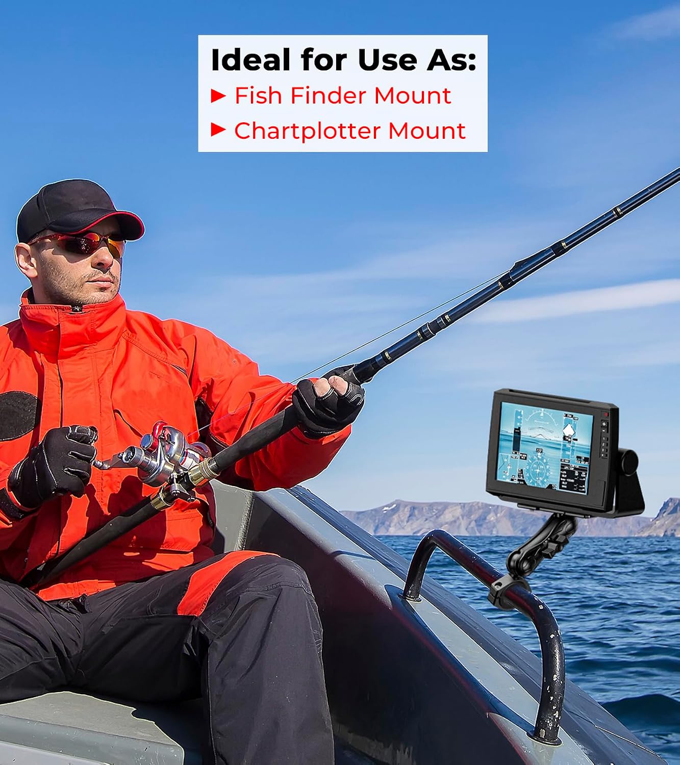 VAZESWIN Aluminum Alloy 1.5" Ball Fish Finder Mount, 5.7" Medium Arm Marine Electronic Mount with Bar Clamp Base, Fit 1.5" 1.65" 1.75" 1.85" 2" Round Rails, for Garmin, Lowrance, Humminbird, Raymarine - Image 3