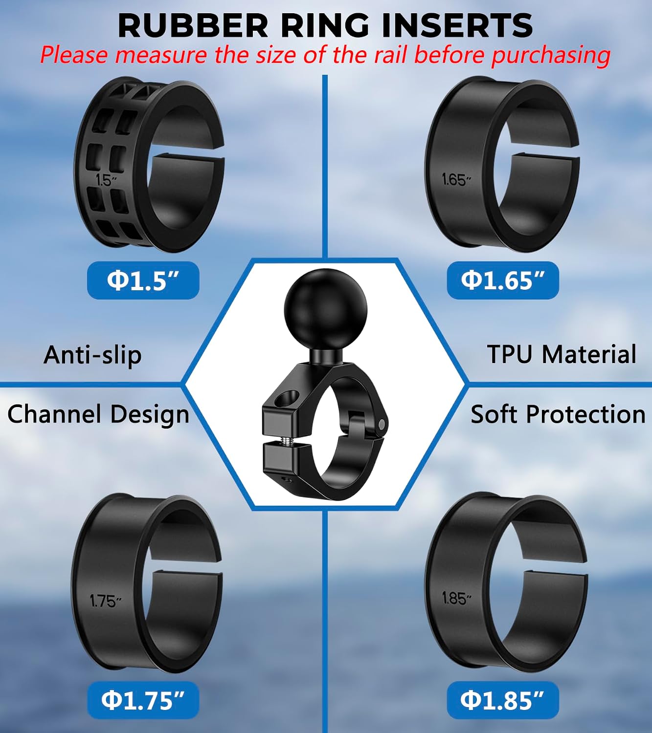 VAZESWIN Aluminum Alloy 1.5" Ball Fish Finder Mount, 5.7" Medium Arm Marine Electronic Mount with Bar Clamp Base, Fit 1.5" 1.65" 1.75" 1.85" 2" Round Rails, for Garmin, Lowrance, Humminbird, Raymarine - Image 4
