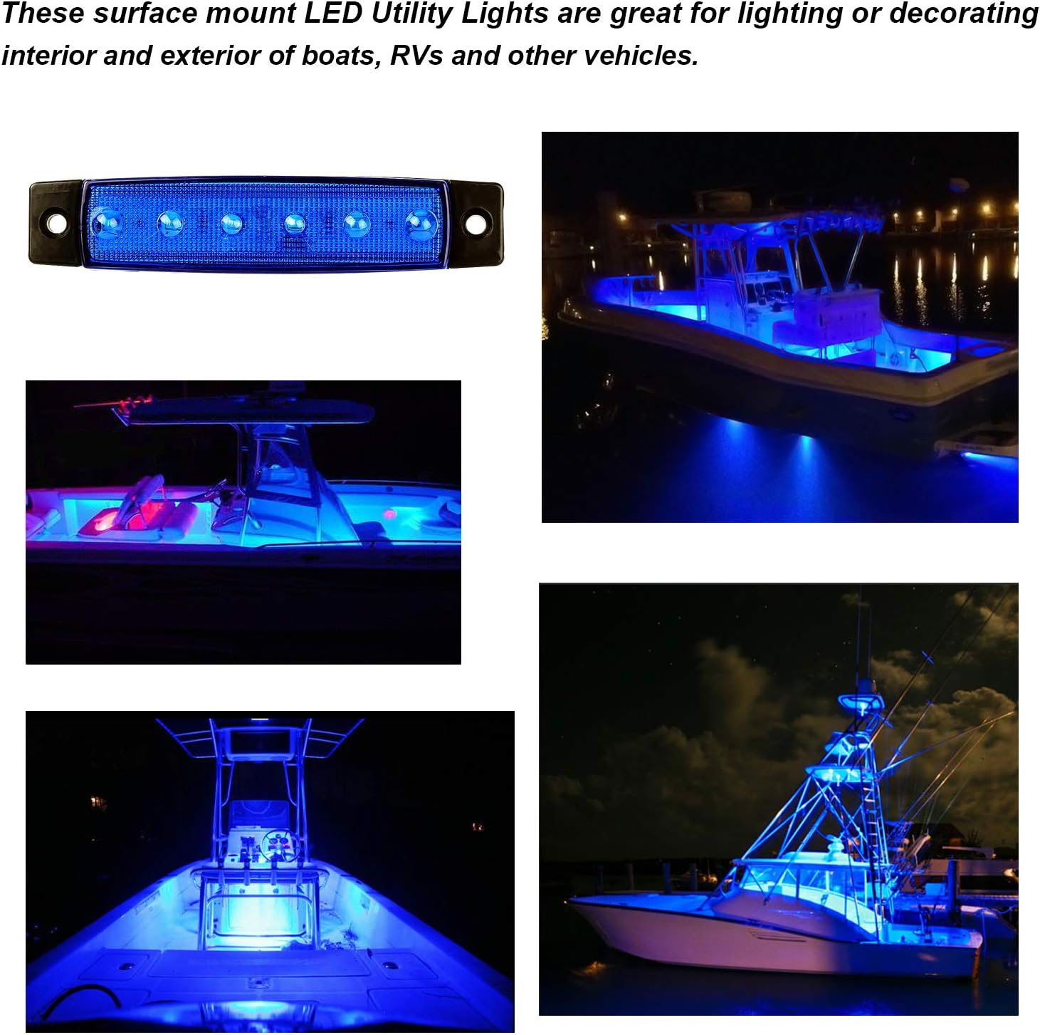 PSEQT LED Boat Interior Lights Marine Courtesy Light Strip Deck Transom Cockpit Navigation Lighting Waterproof for Fishing Pontoon Kayak Yacht Sailboat (Blue 10Pcs) - Image 5
