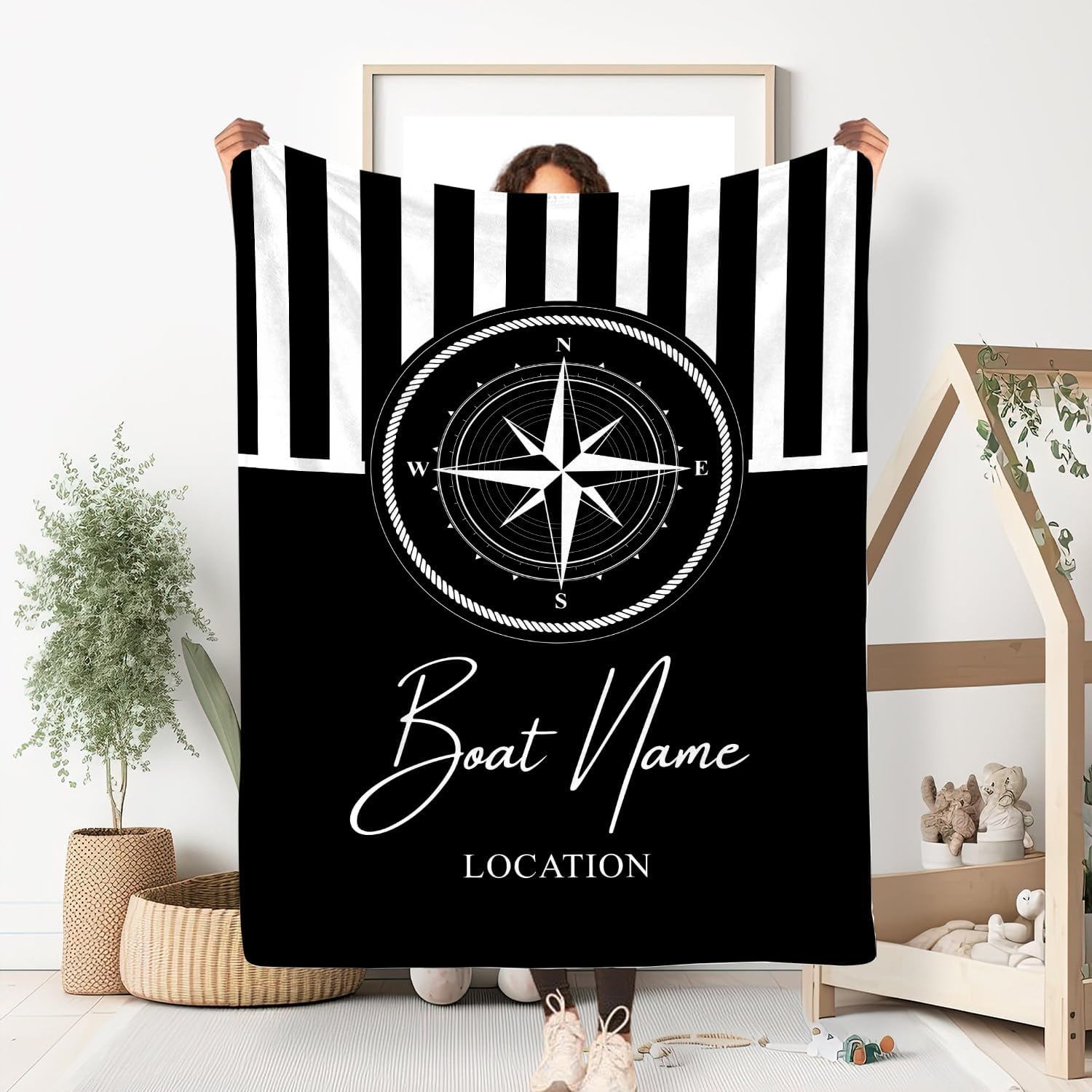 Personalized Anchor Blanket - Custom Boat Sherpa Blanket, Super Soft Fleece Throw Blanket for Couch Sofa, Nautical Bedding, Lake House Bedding, Nautical Gift for New Boat Owners, Yacht Bedding Present - Image 3
