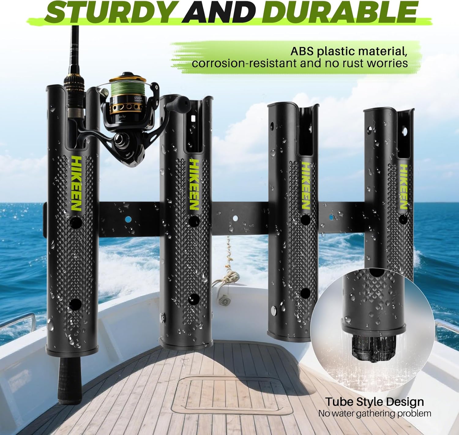 Hikeen Adjustable Fishing Rod Holder, 4 Tube Fishing Pole Holders Wall-Mounted Rod Rack for Boat Kayak Golf Cart Garage Crate Cooler Wagon RV - Image 3