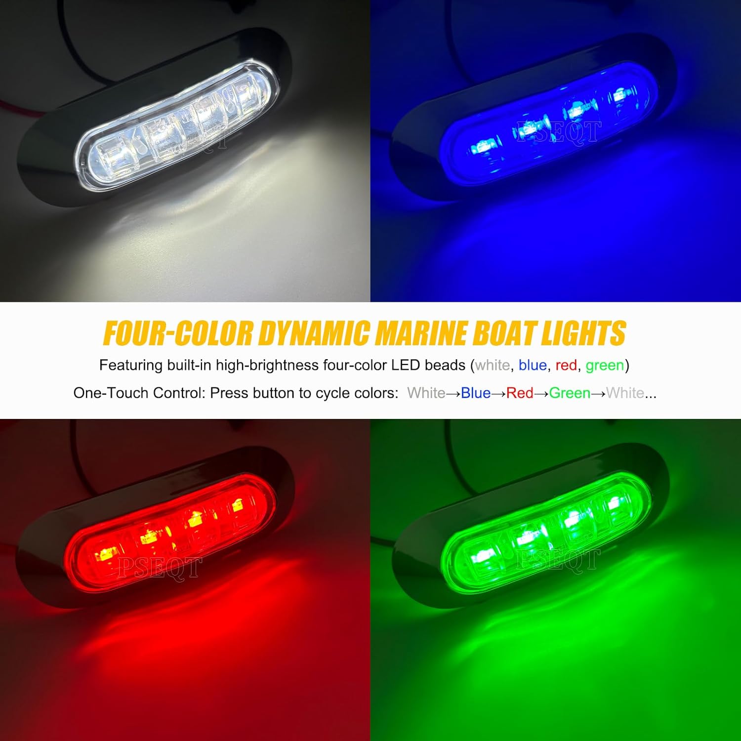PSEQT 6Pcs 4LED RGBW Boat Courtesy Lights, 4-color 3.8'' Oval Waterproof Marine Interior Deck Transom Stern Navigation Lights for Pontoon Fishing Boat Bass Sailboat Kayak Yacht - Image 2