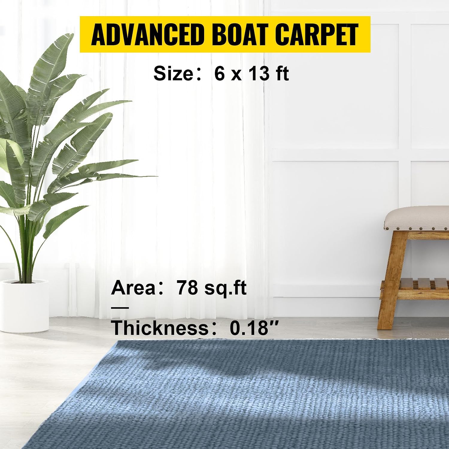 Happybuy 6 ft x 13 ft Grey Marine Carpet for Boats Waterproof - 0.18" Thick Indoor Outdoor Rug Carpet Roll for Home Patio Porch Deck - Image 3