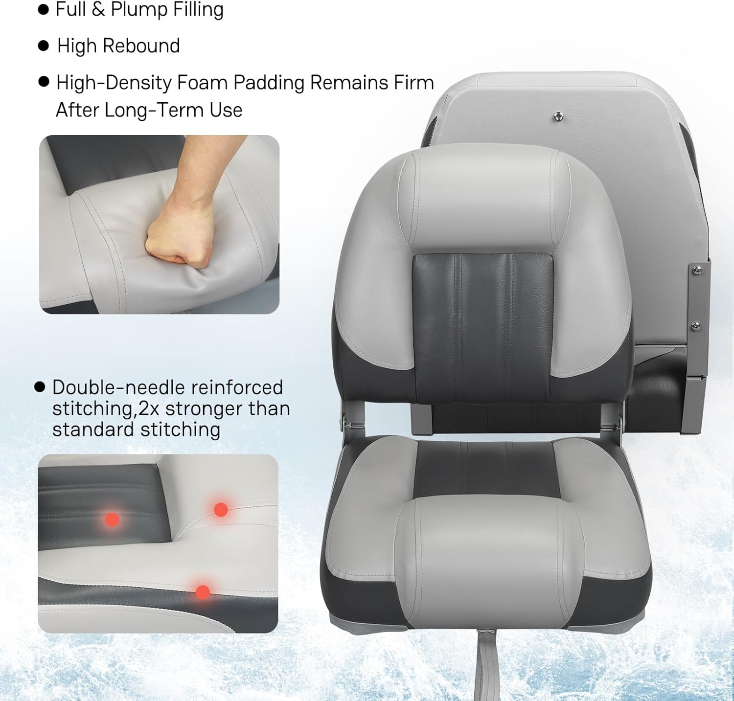 ERGOSEAT Elite Folding Boat Seat Low Back Boat Chair Fold-Down Fishing Boat Seats 2 Pack, Charcoal/Light Gray - Image 5