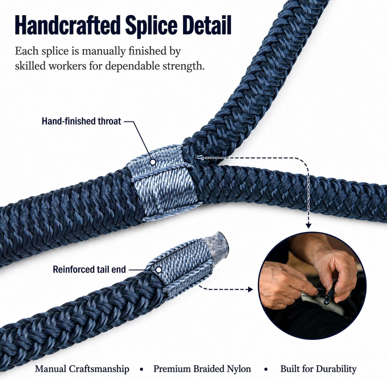 2 Pack 1/2" x 25' Boat Dock Lines,Double Braided Nylon Boat Ropes,Pre-Spliced with 12''Loop Mooring Ropes,Marine Grade Boat Line Dock Rope for Pontoon & Boat,High Strength,Abrasion Resistant-Navy Blue - Image 2