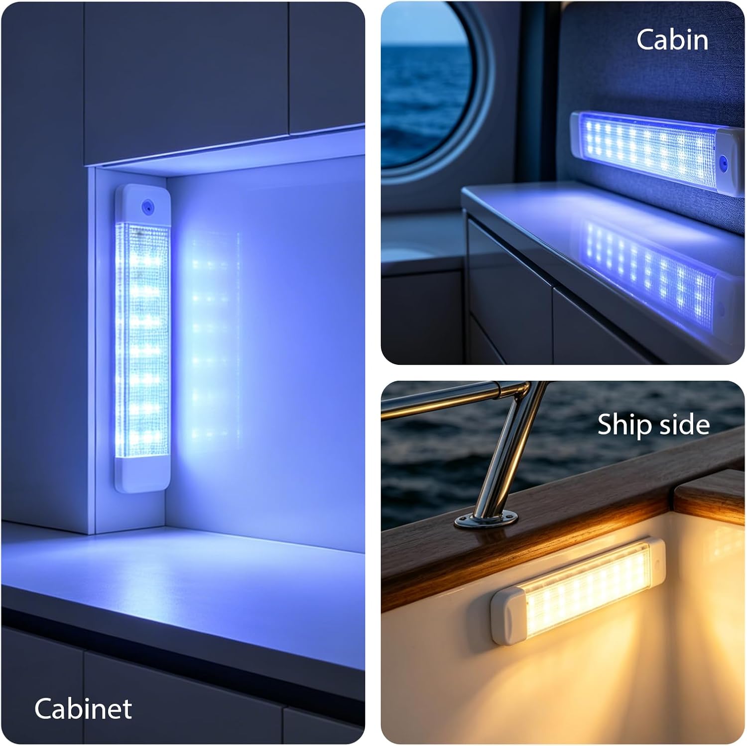 Marine LED light, 63 LED chips, dual-color (warm white and blue), 10–30V, interior light with touch switch, 760-lumen ultra-bright waterproof light, suitable for Ship yacht cabins , surface-mount - Image 5