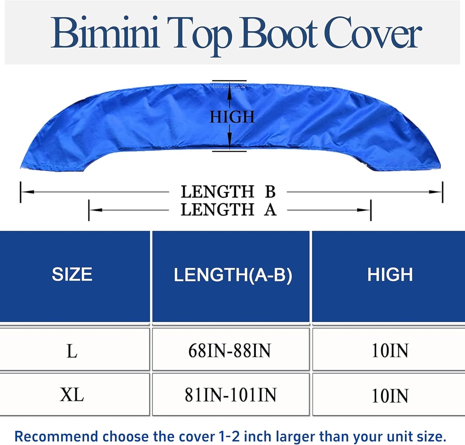 600D Bimini Top Boot 3–4 Bow 68–88" Fit Waterproof UV Marine Cover | Keeps folded bimini top clean and protected from UV rain salt dust durable marine fabric easy install for boat storage use - Image 2