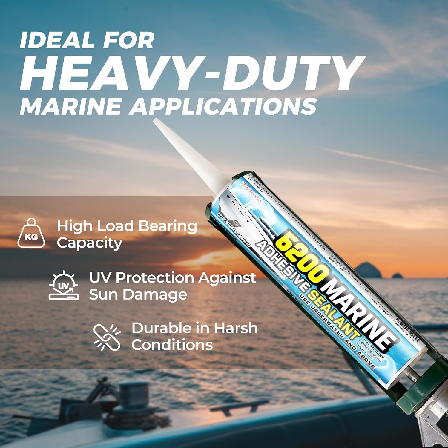 5200 Marine Sealant for Boats & RVs-Fast-Cure (30 Mins), Waterproof, UV-Resistant, High-Bond Adhesive Sealant for Hulls, Decks, Fiberglass, Wood & Metal-Eco-Friendly, Low Odor, with Gloves&Nozzle (1) - Image 6