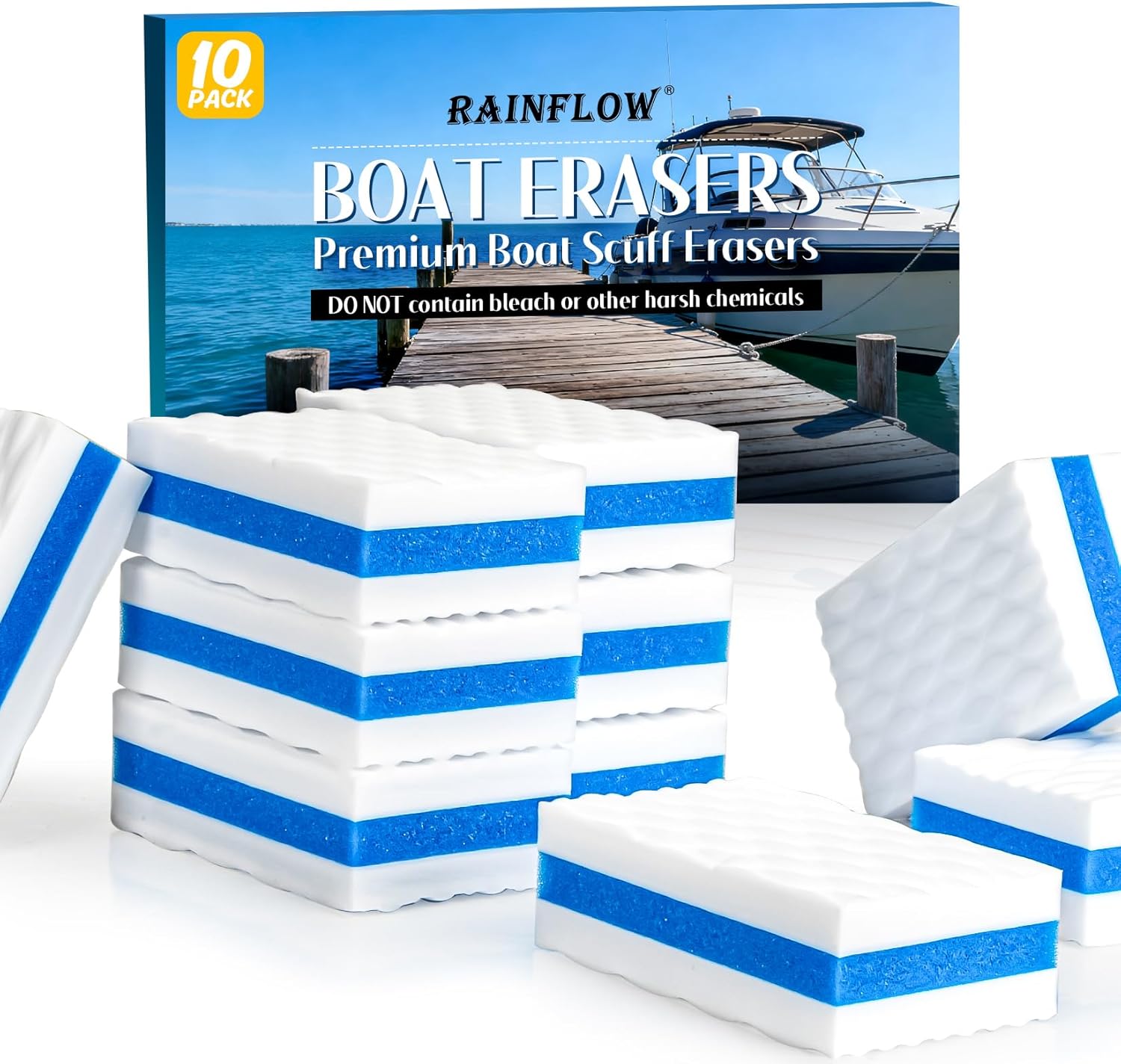10PCS Boat Scuff Erasers - RAINFLOW Boat Wipes Boat Accessories for Women and Men Magic Cleaning Sponge for Cleaning Pads Supplies Boat Interior Cleaner Thicken Premium Magic Sponge Gifts