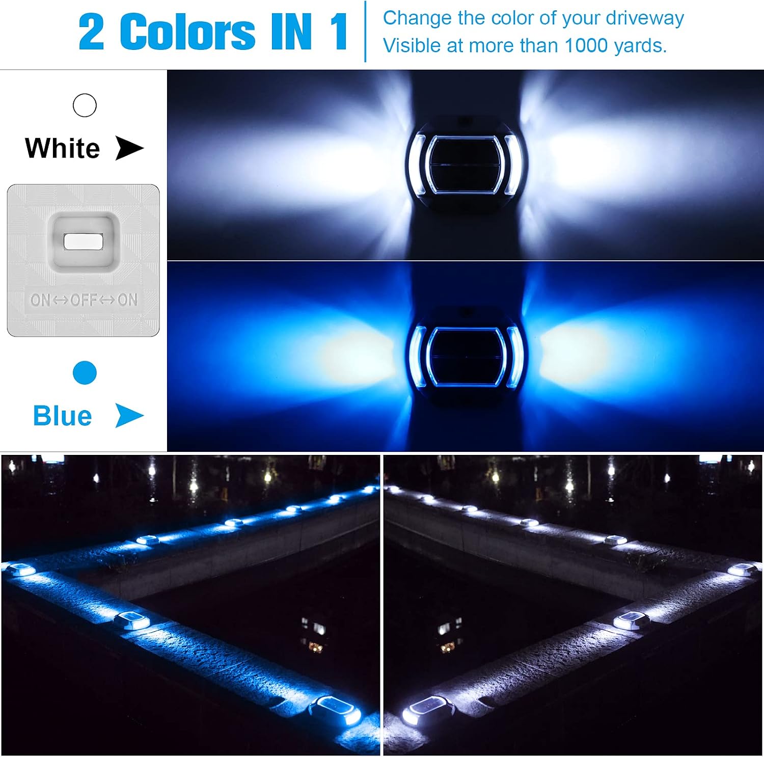 VOLISUN Solar Driveway Lights Dock Deck Lights 12 Pack,2 Colors in 1, LED Solar Powered Waterproof Outdoor Warning Step Light for Driveway Sidewalk Pathway (White/Blue),Auto On/Off - Image 2