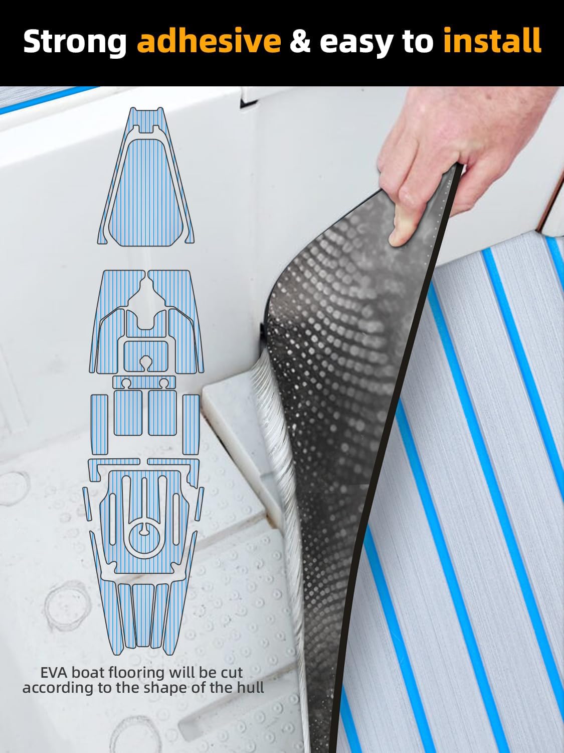 FOCEAN Boat Flooring EVA Foam Boat Decking Faux Teak Marine Flooring Marine Mat Sheet for Motorboat Jon Boats Bass Boat RV Kayak, 94.5"x 47.2"/35.4"/23.6"/15.7" - Image 3