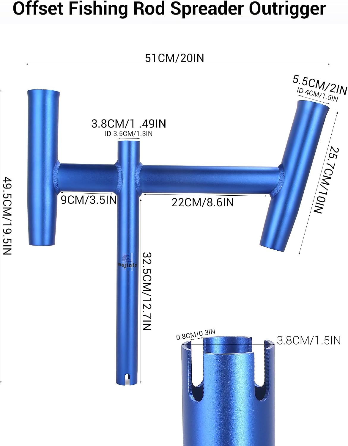 Trolling Rod Holder - Anodized Aluminum Dual Offset Fishing Rod Spreader, Marine-Grade Fishing Rod Spreader for Offshore Boats, Outriggers - Image 2
