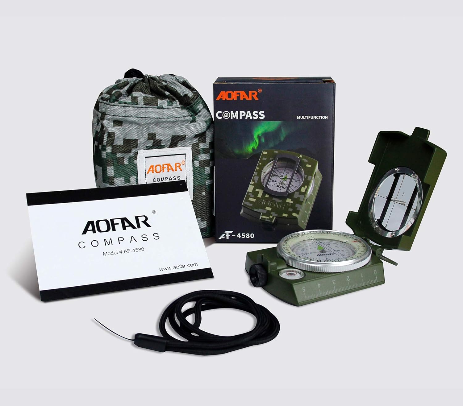 AOFAR Military Compass,AF-4580 Lensatic Sighting, Waterproof and Shakeproof with Map Measurer Distance Calculator, Pouch for Camping, Hiking - Image 6