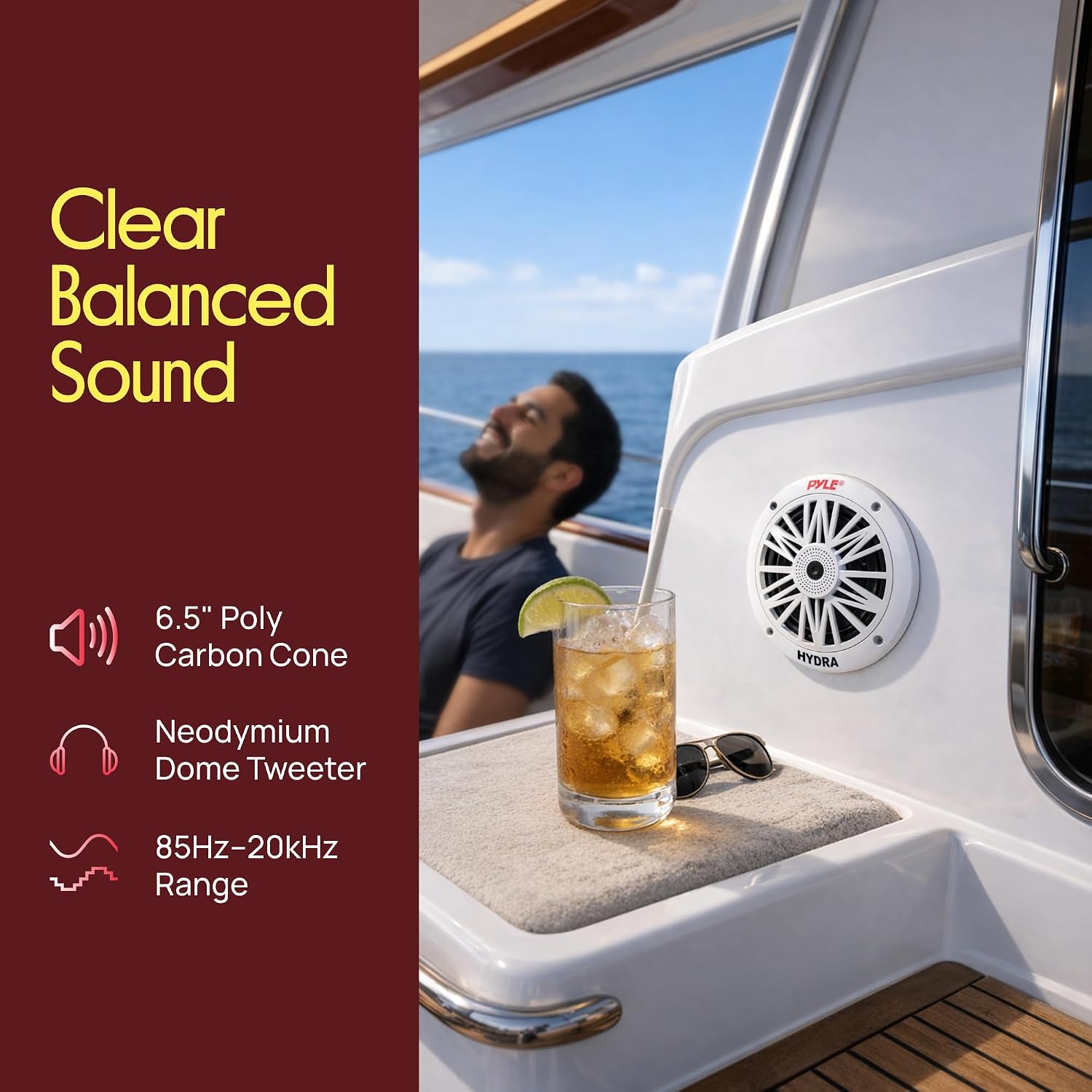 Pyle 6.5 Inch Dual Marine Speakers - 2 Way Waterproof and Weather Resistant Outdoor Audio Stereo Sound System with 200 Watt Power, Poly Carbon Cone and Butyl Rubber Surround - 1 Pair (White) - Image 4