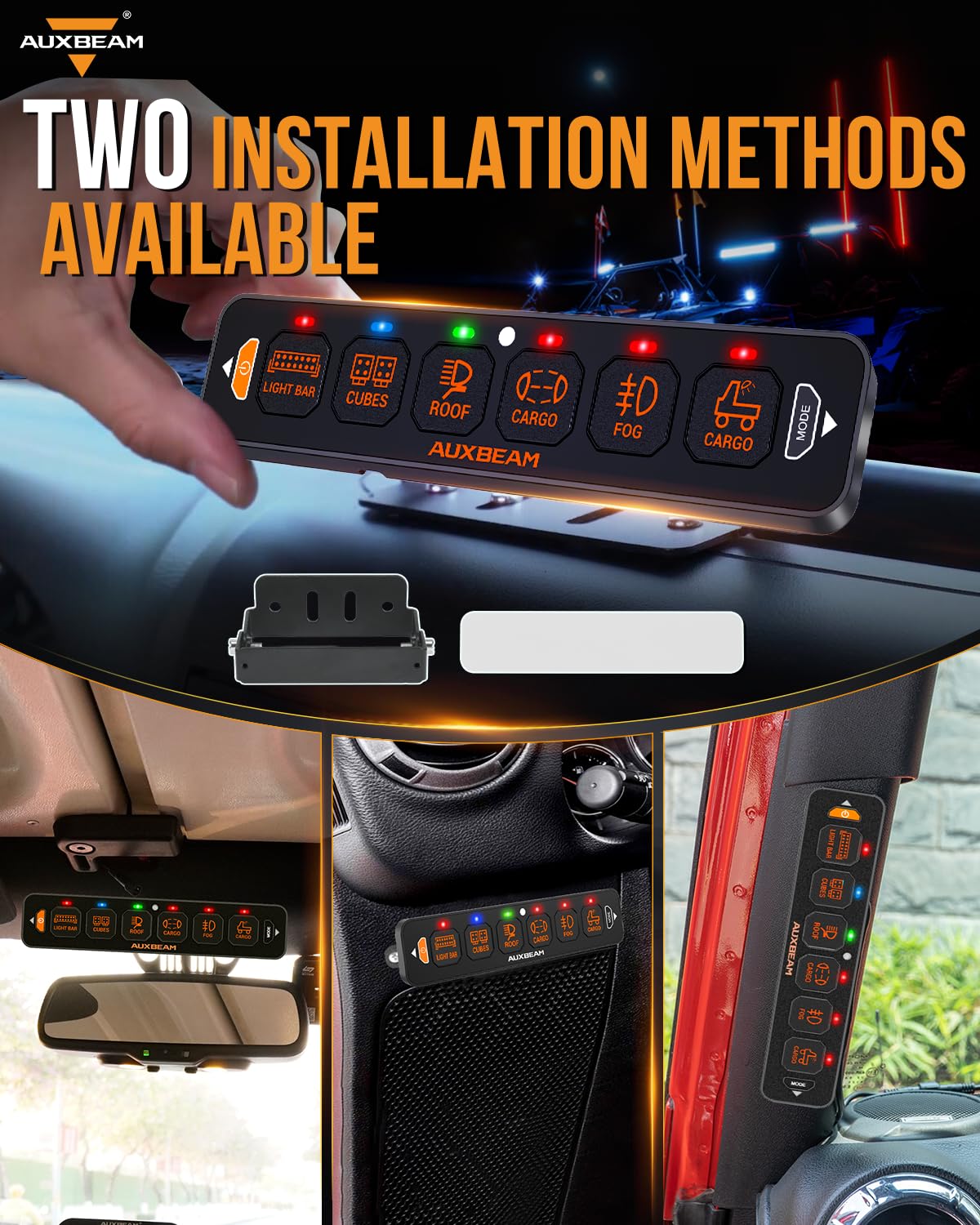 Auxbeam 6 Gang Slim Switch Panel RGB AS-R60 Automatic Dimmable Switch Panel with Toggle Momentary Pulsed Off Backlight Unique Patented Design Control Panel for Truck Offroad Boat, 3-Year Warranty - Image 4