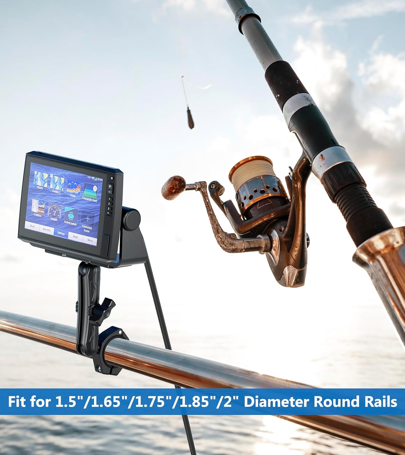 VAZESWIN Aluminum Alloy 1" Ball Fish Finder Mount, 5.9" Long Arm Marine Electronic Mount with Bar Clamp Base, Fit 1.5" 1.65" 1.75" 1.85" 2" Round Rail, for Garmin, Lowrance, Humminbird, Raymarine - Image 5