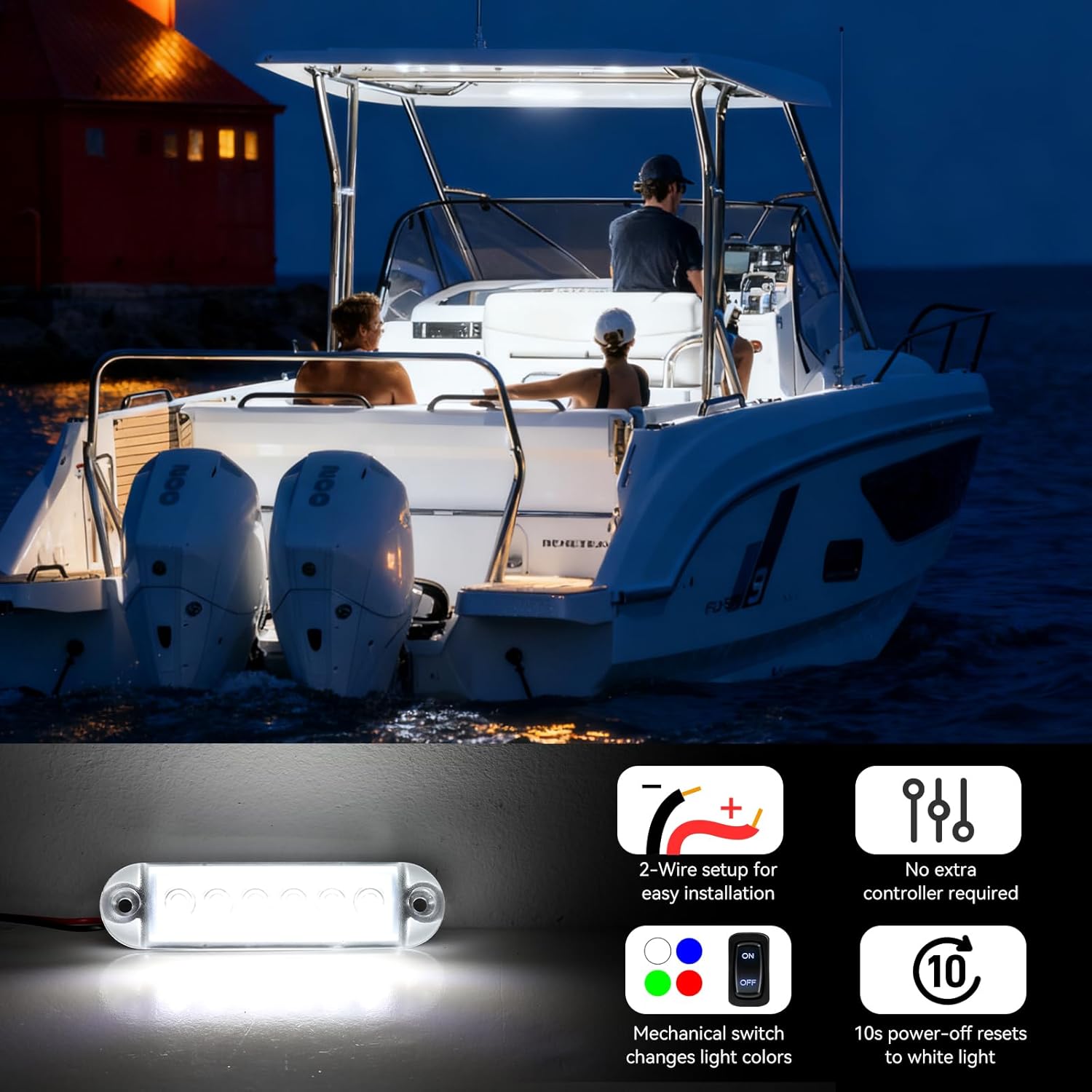 RGBW Boat LED Courtesy Light 12V 4PCS, 4 Inches Marine Courtesy Light Strip, IP67 Waterproof Boat Interior Cabin Lighting for Pontoon Sailboat Bass Yacht Kayak - Image 5