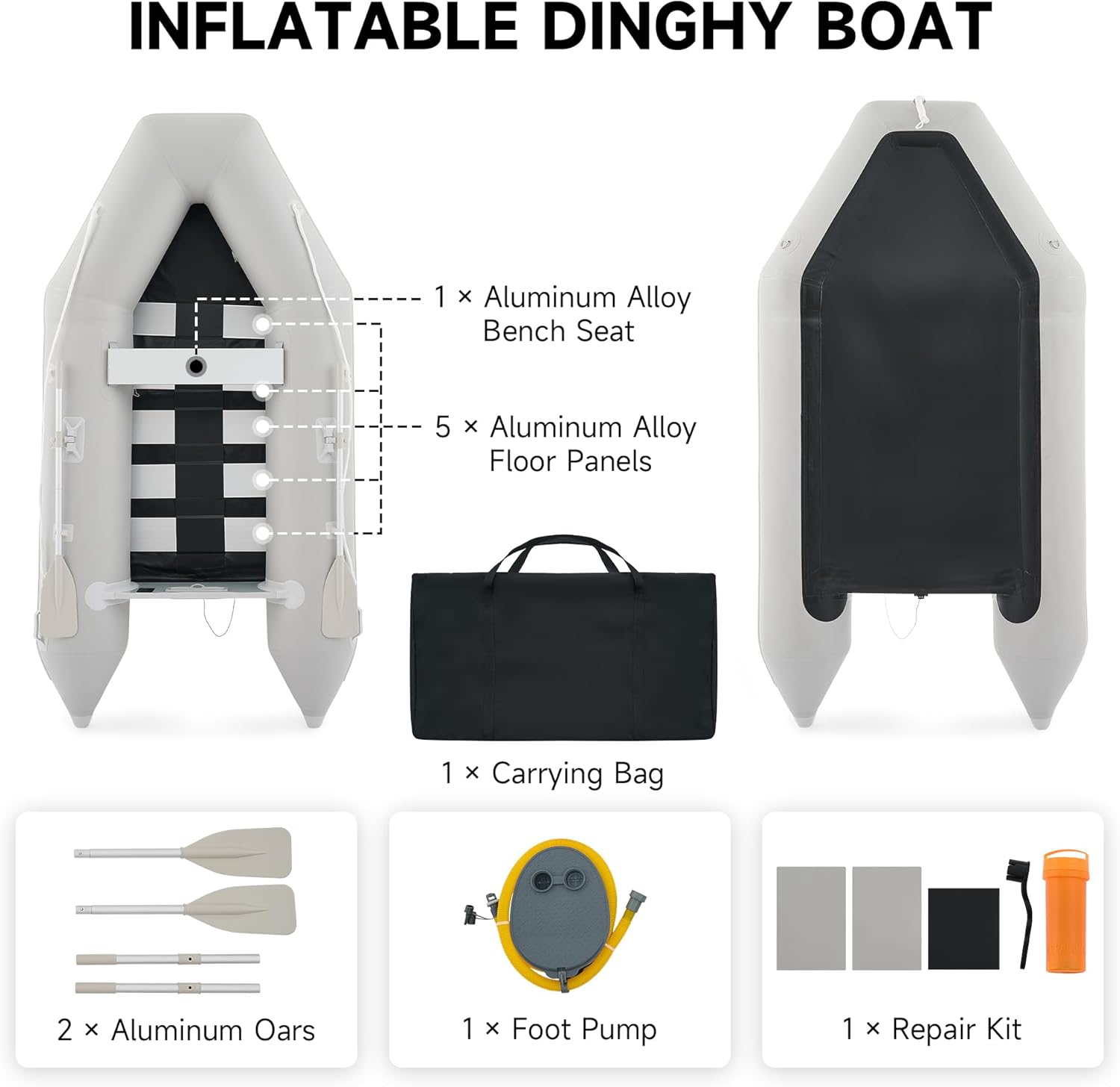 CO-Z 10ft Inflatable Dinghy Boat for 4 Adults, 990lb Capacity Heavy-Duty PVC Raft with Aluminum Floor & Oars, Motor Mount, Kayak-Style Tender for Fishing, Rescue & Water Sports - Image 3