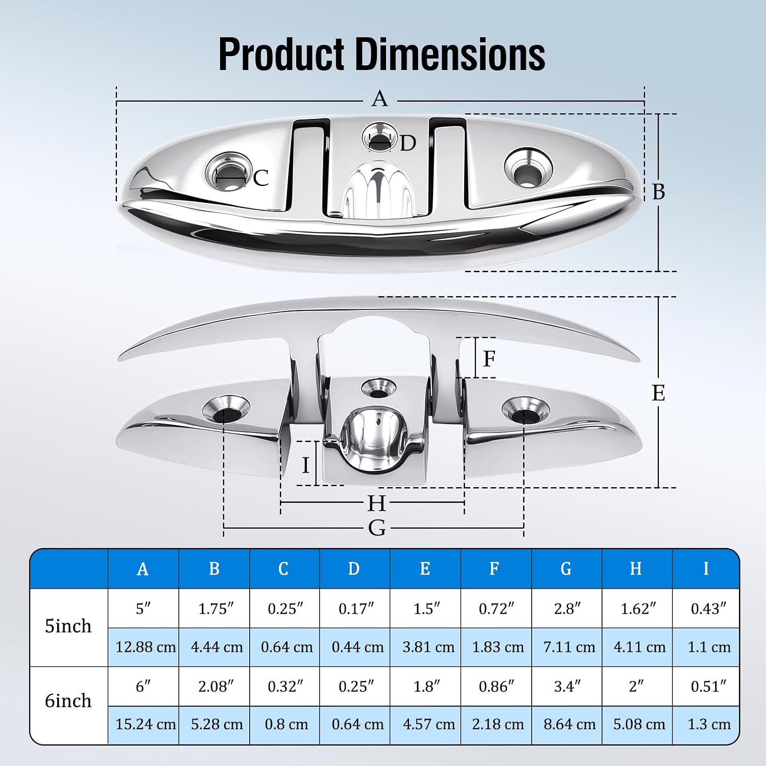 5" 6" Folding Boat Cleats Marine Grade 316 Stainless Steel Flip up Boat Dock Cleats Rope Cleat with Backing Plates for Deck, Kayak Yacht - Image 2