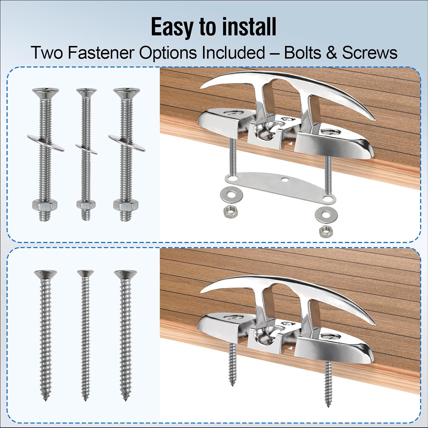 5" 6" Folding Boat Cleats Marine Grade 316 Stainless Steel Flip up Boat Dock Cleats Rope Cleat with Backing Plates for Deck, Kayak Yacht - Image 3
