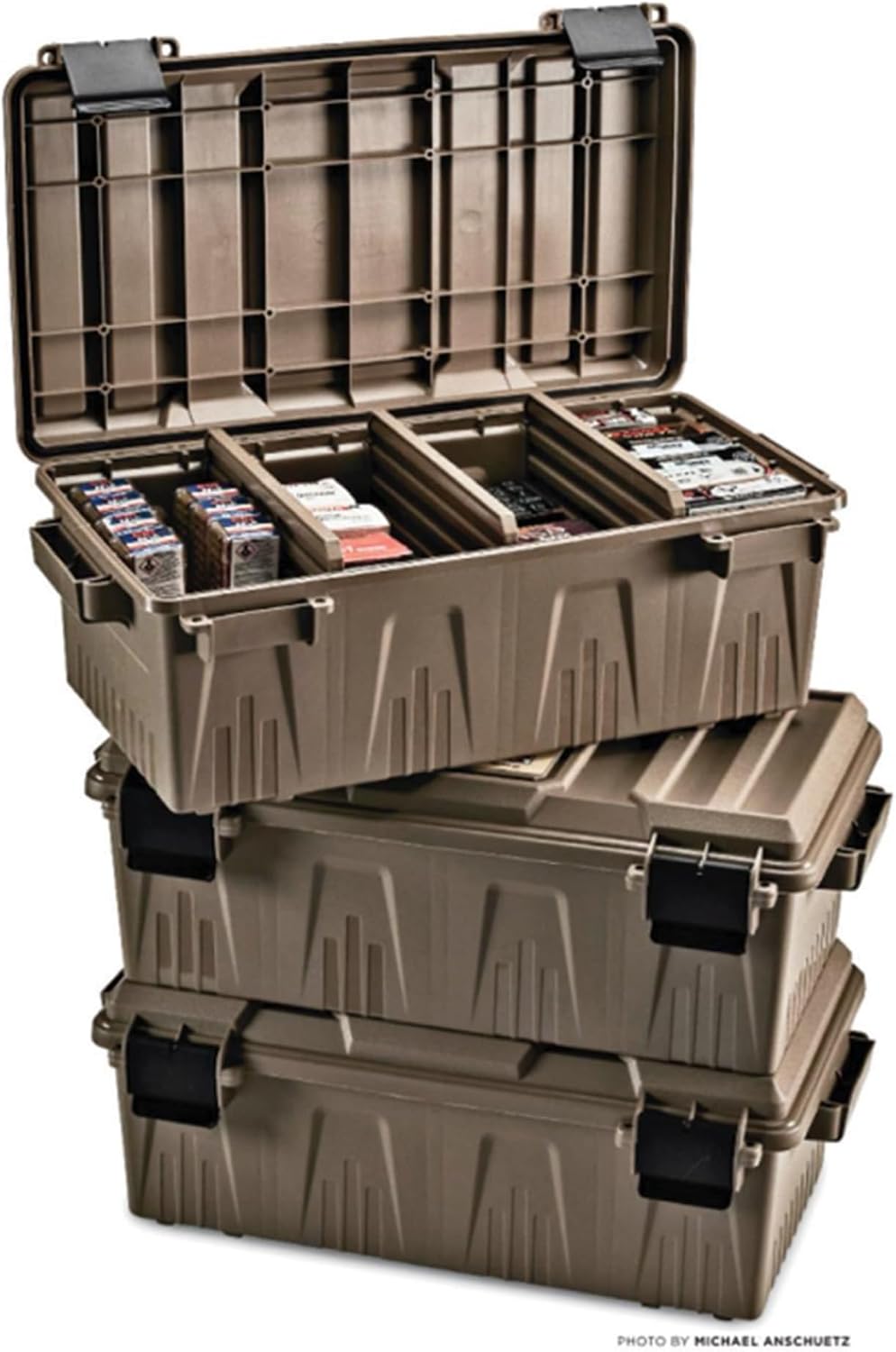 MTM ACDC30 Divided Ammo Crate Utility Box, Outdoor Gear & Tool Storage, Water- Resistant, Stackable, Snap Latch, 21"x11.2"x7.5", USA Made, Dark Earth - Image 8