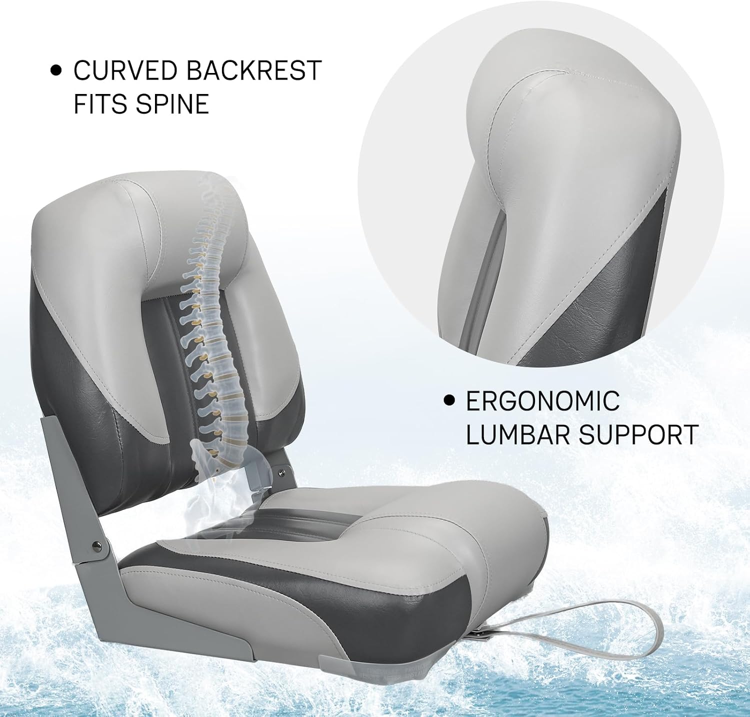 ERGOSEAT Elite Folding Boat Seat Low Back Boat Chair Fold-Down Fishing Boat Seats 2 Pack, Charcoal/Light Gray - Image 4