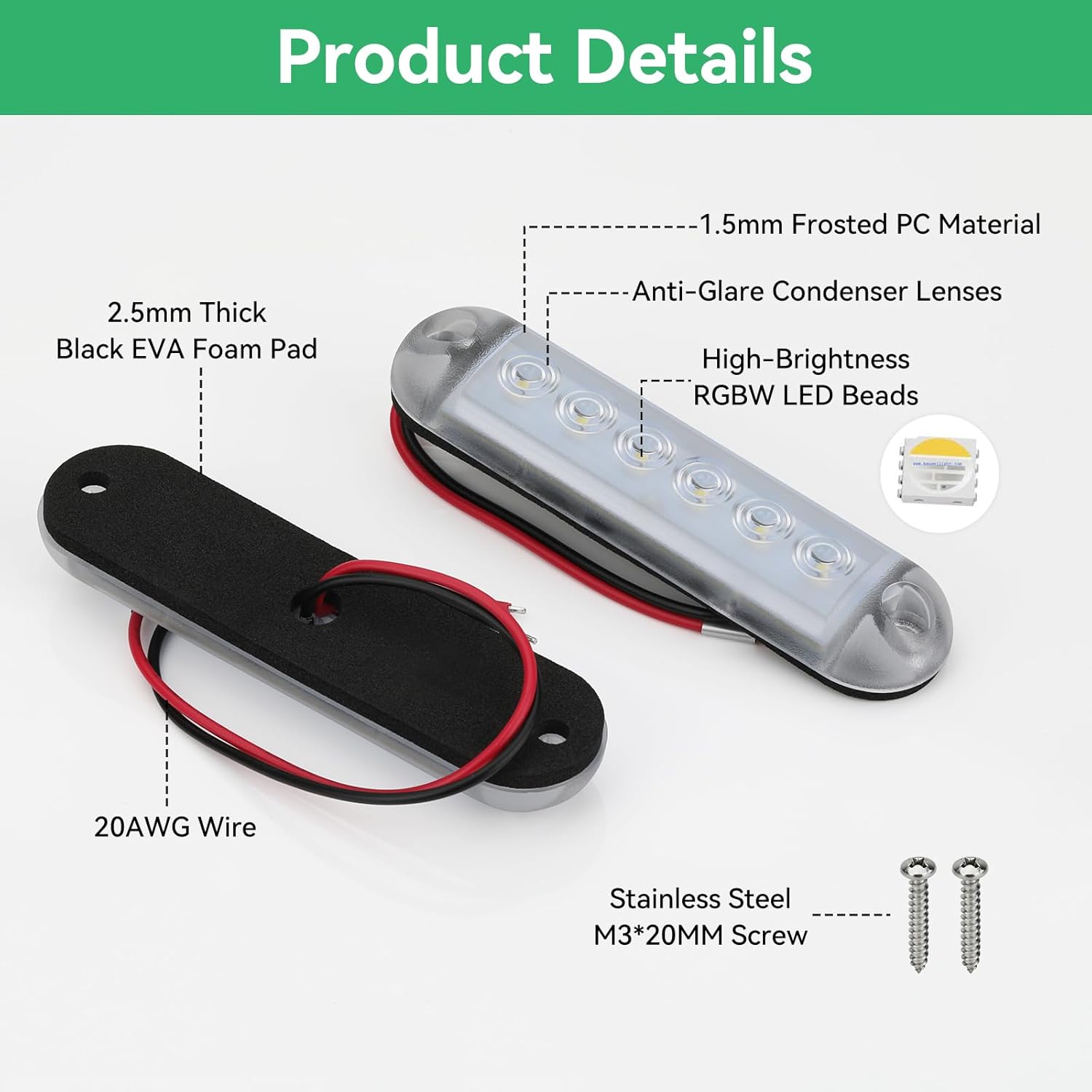 RGBW Boat LED Courtesy Light 12V 4PCS, 4 Inches Marine Courtesy Light Strip, IP67 Waterproof Boat Interior Cabin Lighting for Pontoon Sailboat Bass Yacht Kayak - Image 6