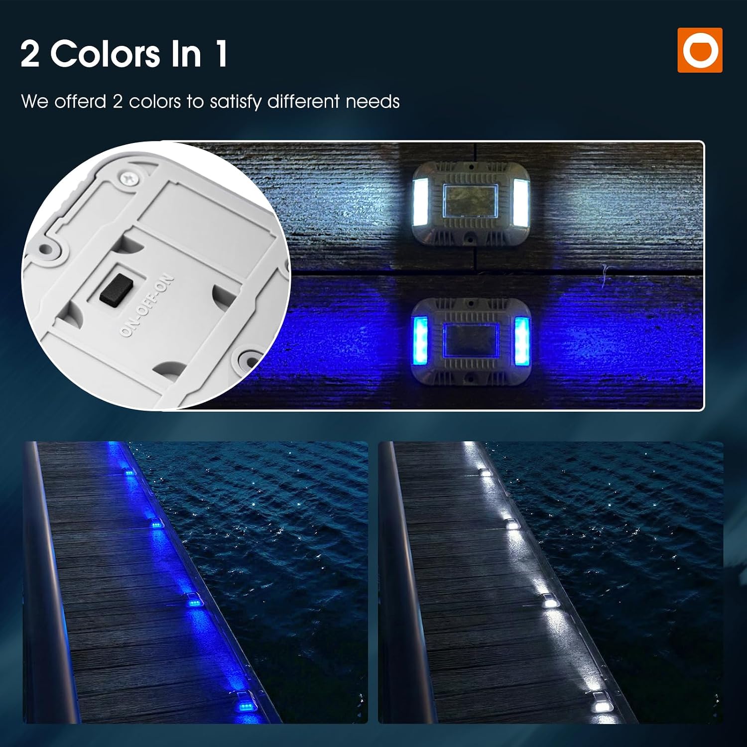 addlon Solar Dock Lights Marine 12 Pack, 2CCT Outdoor Driveway Marker Deck Lights, IP67 Waterproof, Solar Powered Deck Light for Pathway Warning Step Sidewalk Patio, Blue Light & Cool White, FCC - Image 3