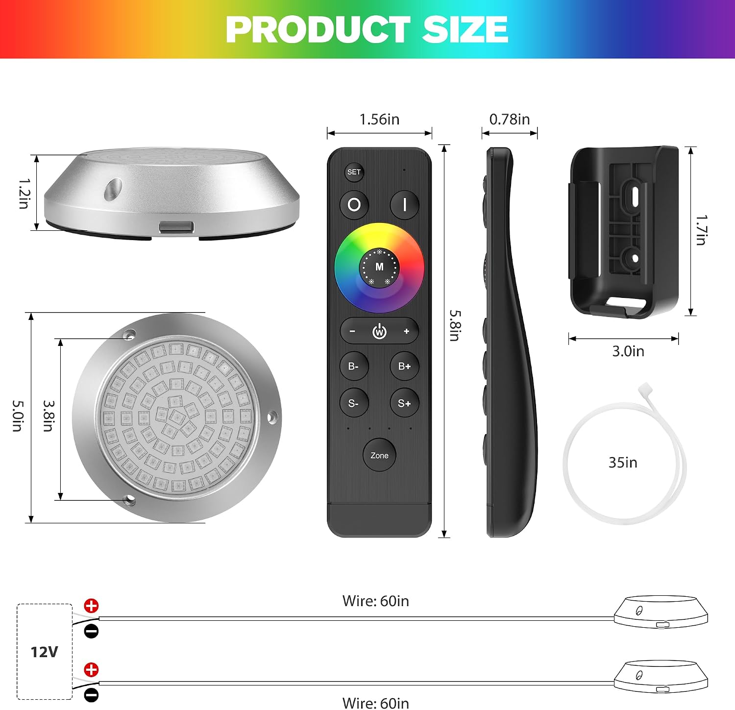HUSUKU GT12 12000LM Underwater Boat Dock Lights RGB Marine Color Light Kit, 5IN 60LED 12V 120W IP68, All-Metal Body, Wireless Grouping & Control Auto-Sync, High-Powered for Yacht Boats Docking Transom - Image 7