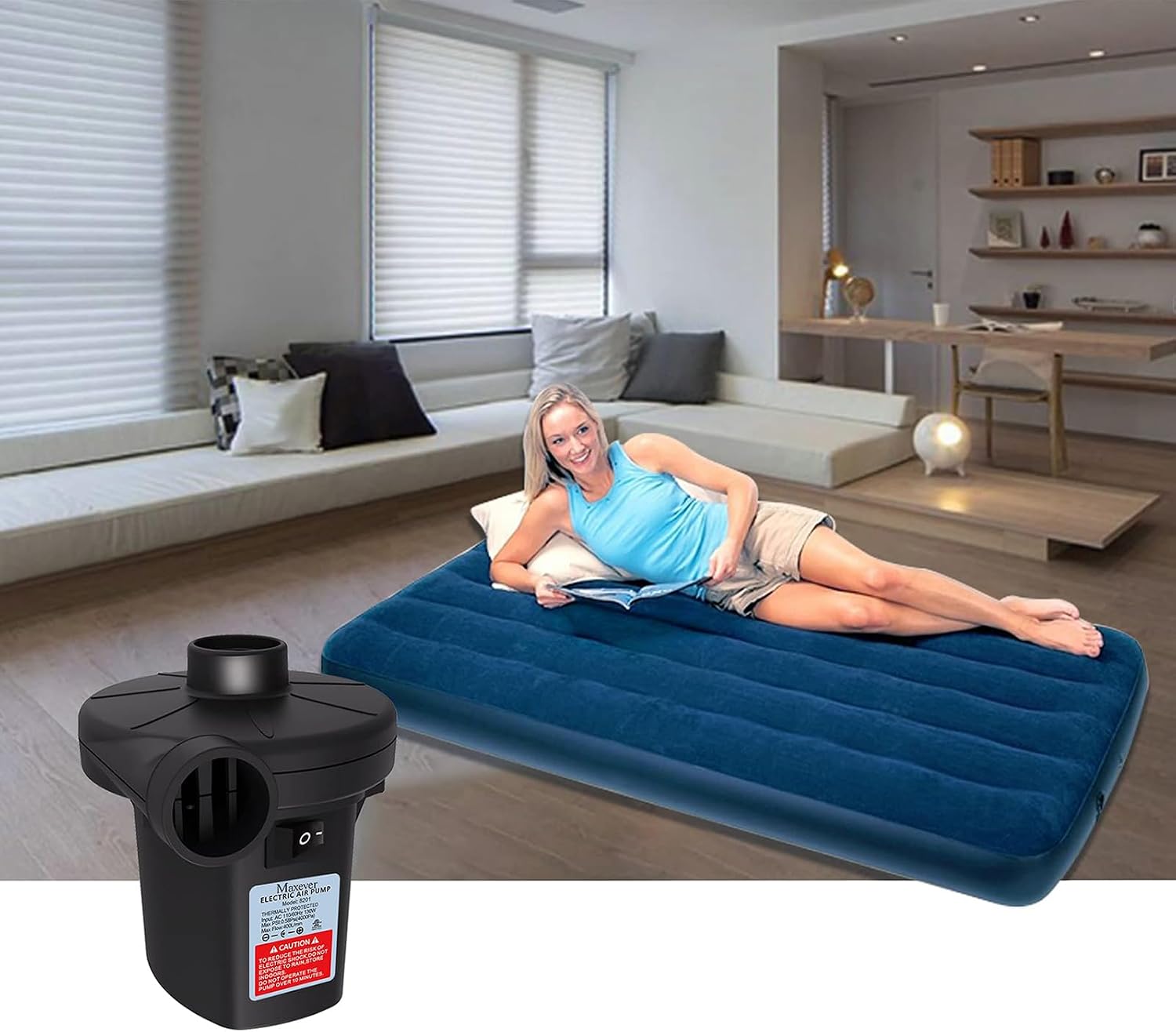 Quick-Fill Electric Air Pump with 3 Nozzles | 2 in 1 Inflator Deflator, Inflatables Pool Float Toys, Indoor Use & Outdoor Camping, AC 110V-120V - Image 6