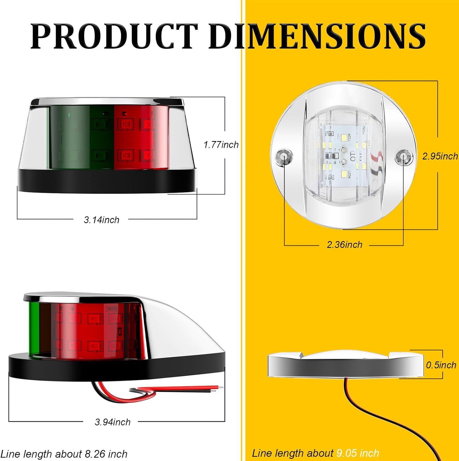 PSEQT Boat Navigation Lights LED Waterproof Marine Bow Stern Side Interior Deck Transom Lights w/Chrome bezels for Pontoon Fishing Small Bass Boat Yacht Kayak (1Pcs Red and Green, 2Pcs White) - Image 5
