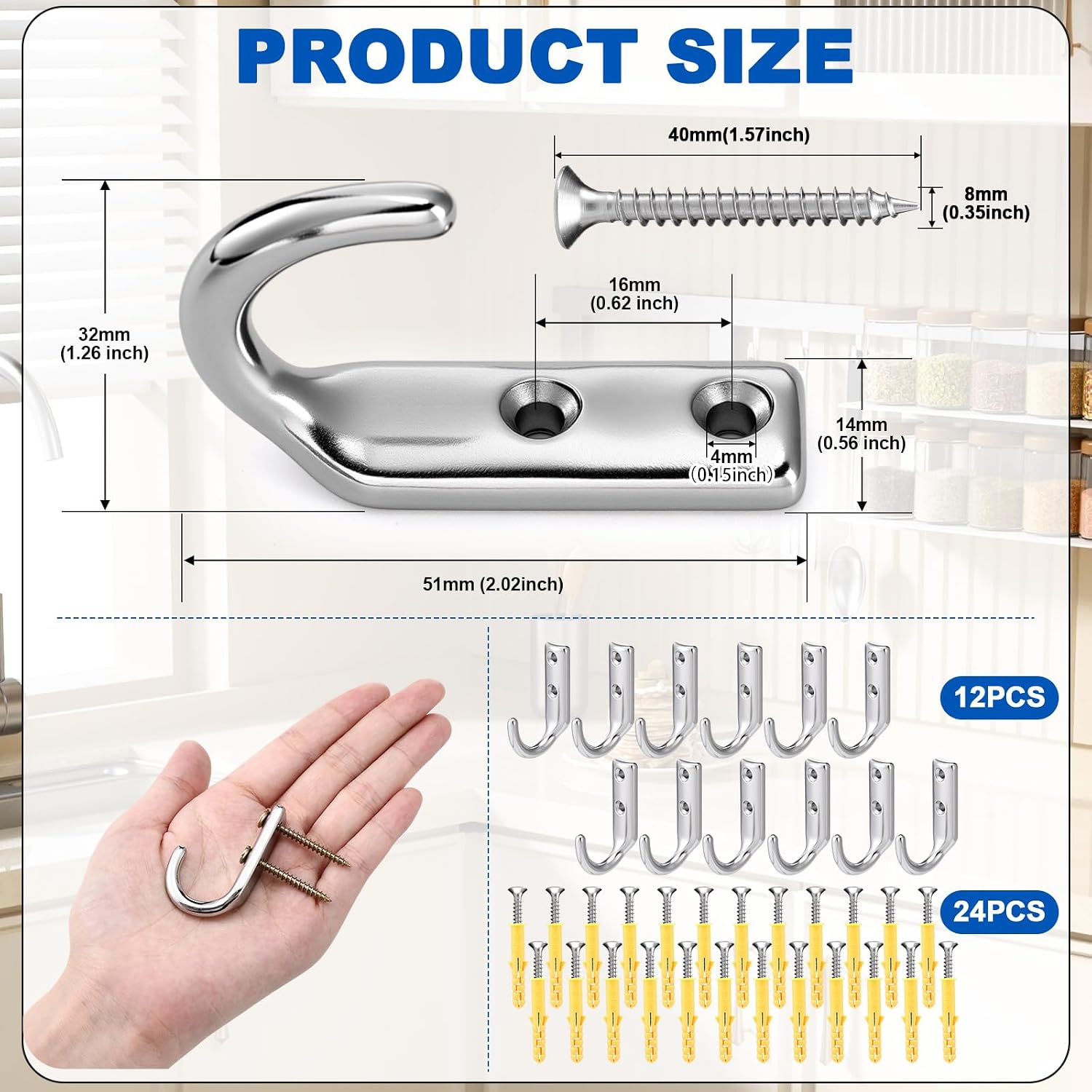 Shimeyao 12 Pcs 2 Inch Heavy Duty Boat Hook Holders Stainless Steel 316 Dock Line Holder for Boat Docks Lines Accessories UV Resistant Saltwater Resistant Dock Hooks for Marine Kayak Rope Storage - Image 2