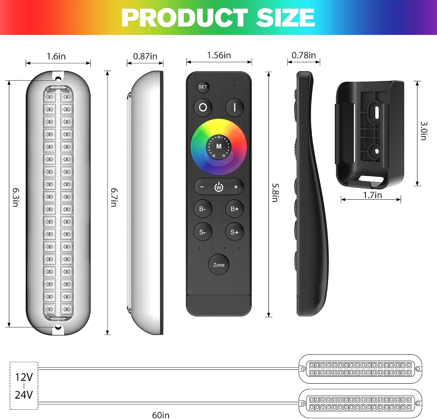 HUSUKU GT1 Underwater Boat LED Lights Marine Color Light Kit, 6.7" 2000LM RGB IP68 36LED 12V~24V 316 316 Stainless, Wireless Grouping & Control Auto Sync, Multi Color Light for Yacht Boat Deck Pontoon - Image 7