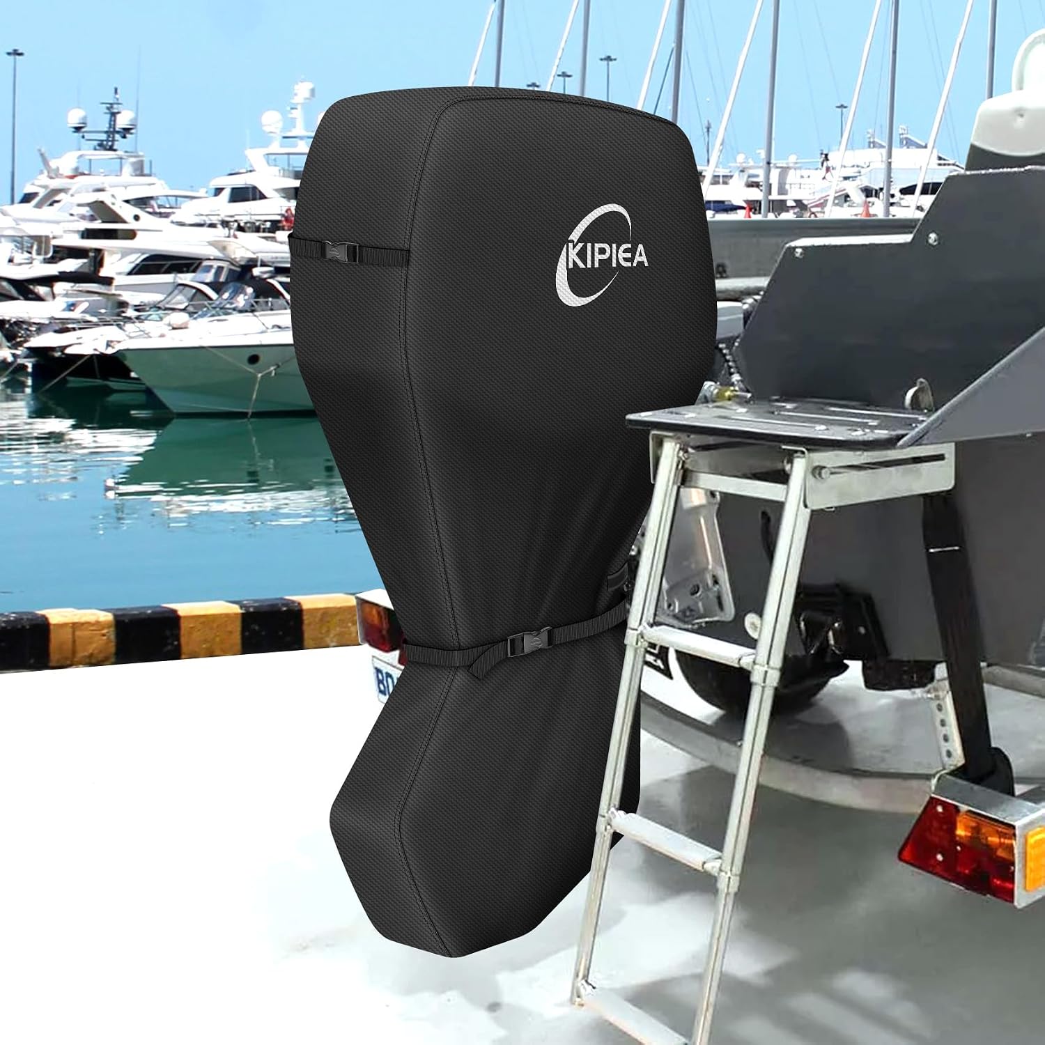 Kipiea 1300D Outboard Motor Cover Heavy Duty Waterproof, Trailerable Full Boat Engine Cover Anti UV, No Tears & No Fading, Boat Motor Cover Fit for Motor 115-150HP (100" Circumference x 75" Height) - Image 9