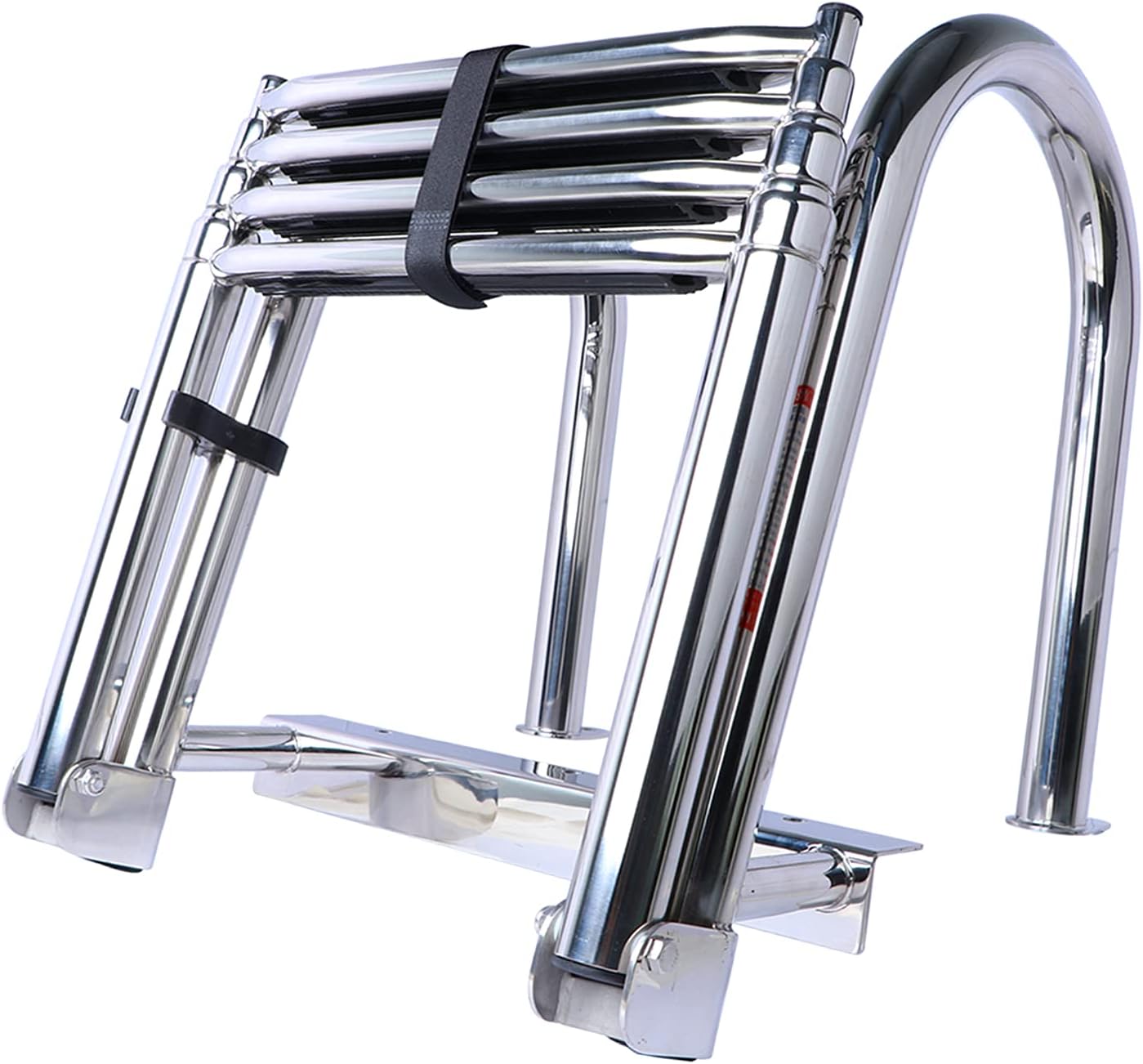 4 Step Pontoon Boat Ladder, 316 Stainless Steel Folding Telescoping Ladder Rear Entry Inboard Ladders All Welded Reinforce Heavy Duty Max.Load 600 Pound with Wide Steps & Safe Handrails