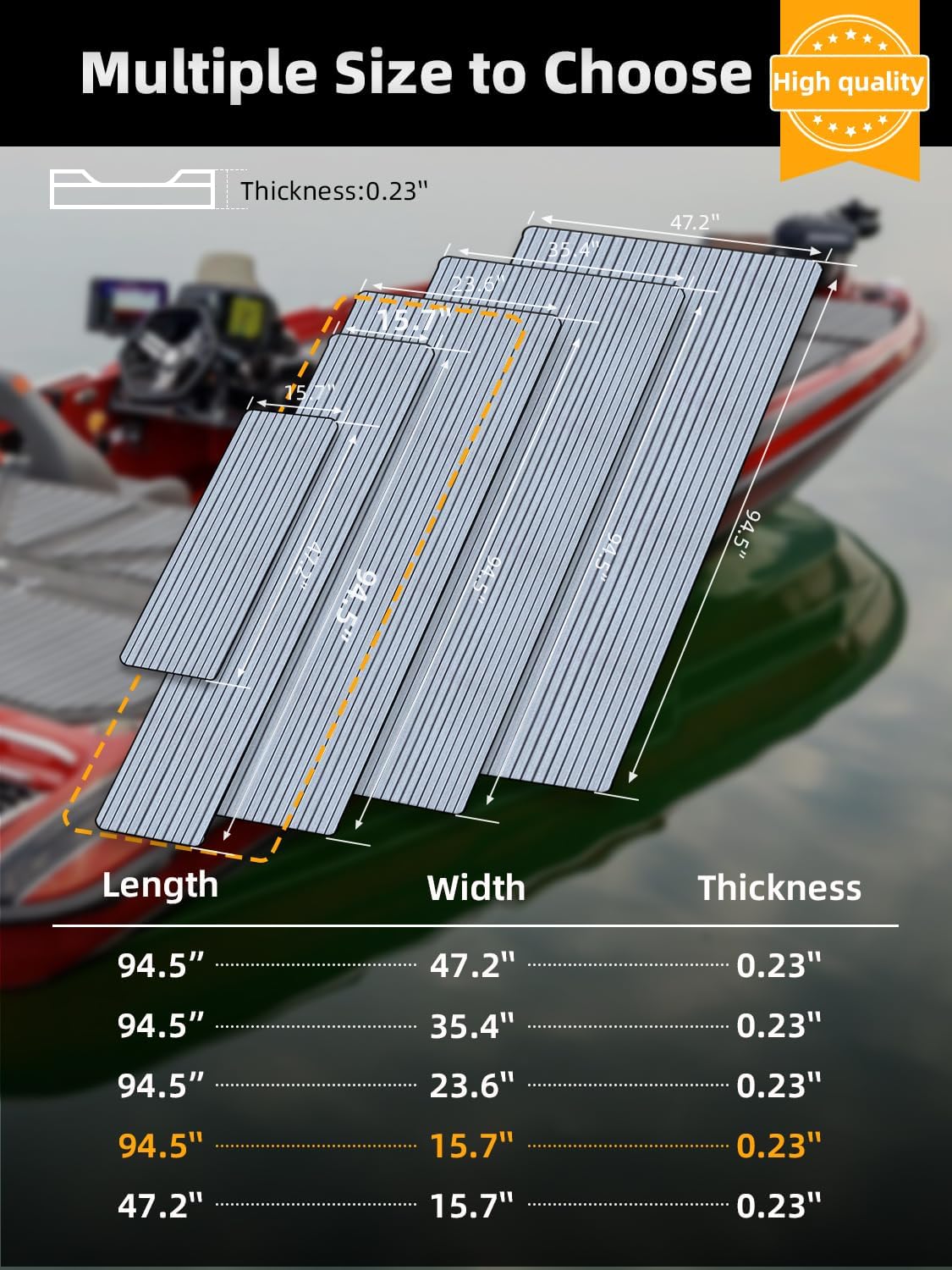 FOCEAN Boat Flooring EVA Foam Boat Decking Faux Teak Marine Flooring Marine Mat Sheet for Motorboat Jon Boats Bass Boat RV Kayak, 94.5"x 47.2"/35.4"/23.6"/15.7" - Image 6