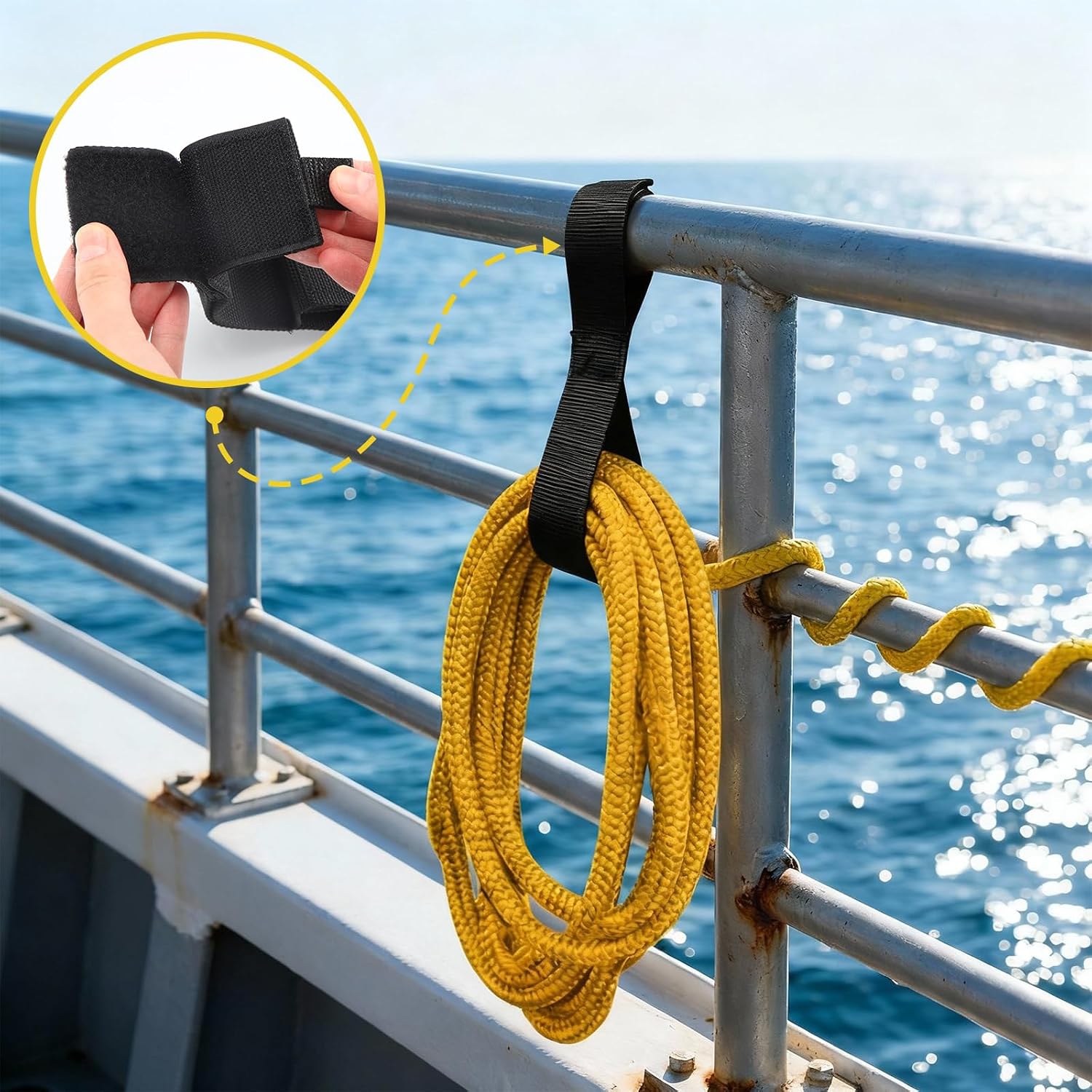 6 Pack Boat Rope Holders 16-inch Boat Straps Storage Sailboat Accessories with Adhesive Closures Heavy Duty Sailboat Railing Line Straps Storage Dock Line Organizer for Cable Organization - Image 6