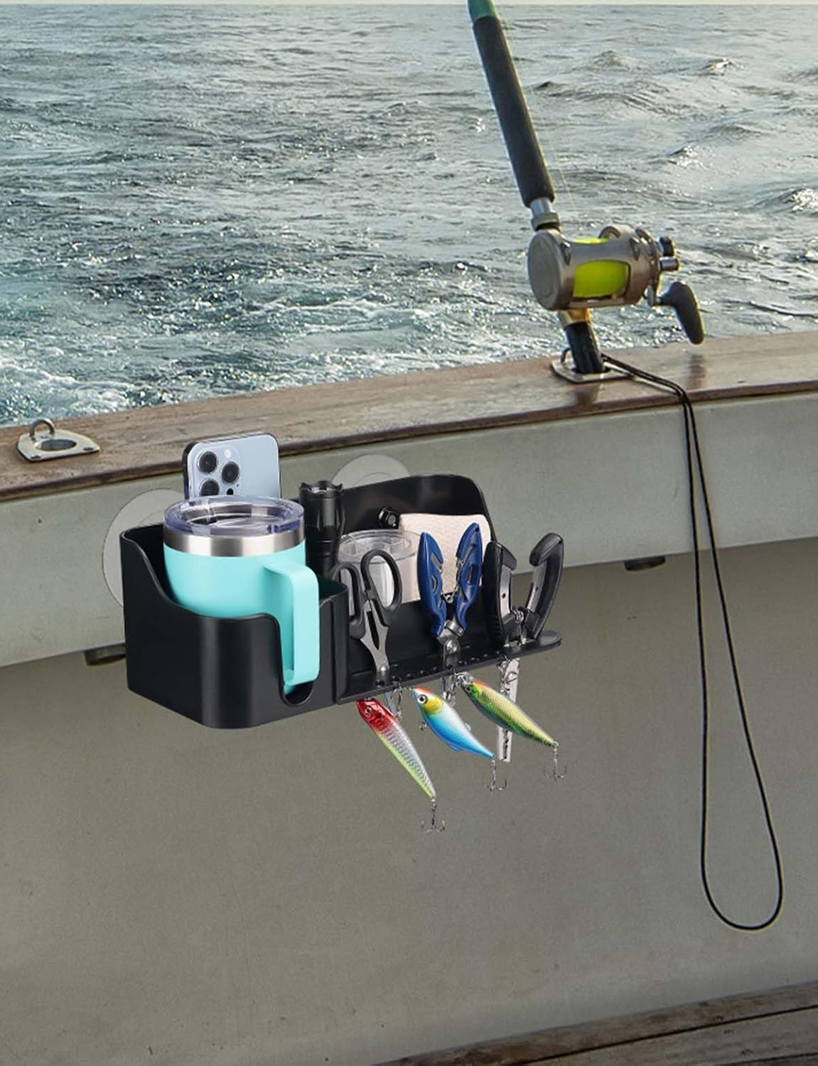 KEMIMOTO Boat Cup Holder, Caddy Organizer Installed With Screws/Suction Cups on Any Flat Surface, Storage Organizer, Cockpit Storage Box Marine Cup Holder for Bass Kayak Jon Pontoon Boat Accessories - Image 8