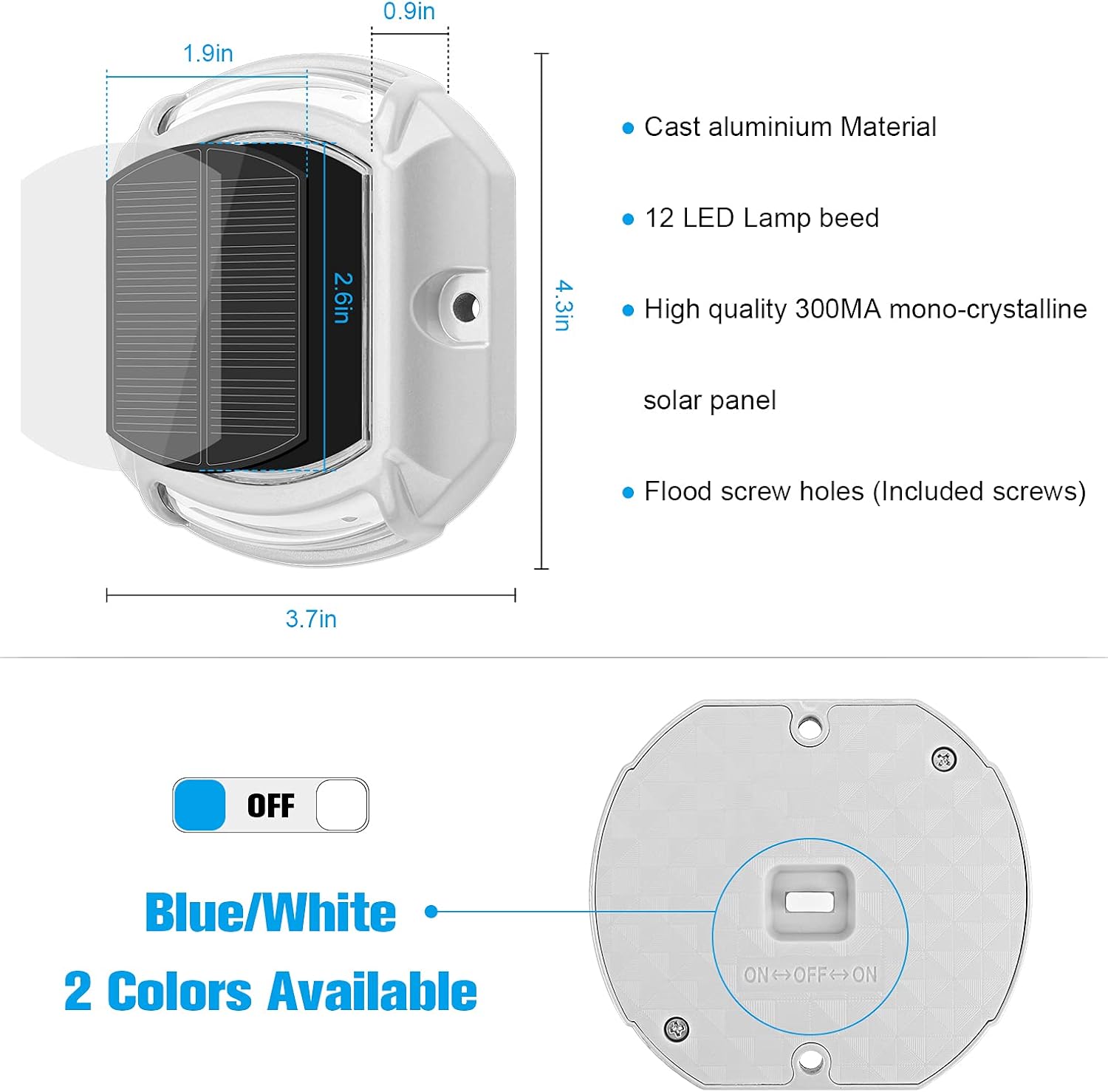 VOLISUN Solar Driveway Lights Dock Deck Lights 12 Pack,2 Colors in 1, LED Solar Powered Waterproof Outdoor Warning Step Light for Driveway Sidewalk Pathway (White/Blue),Auto On/Off - Image 8