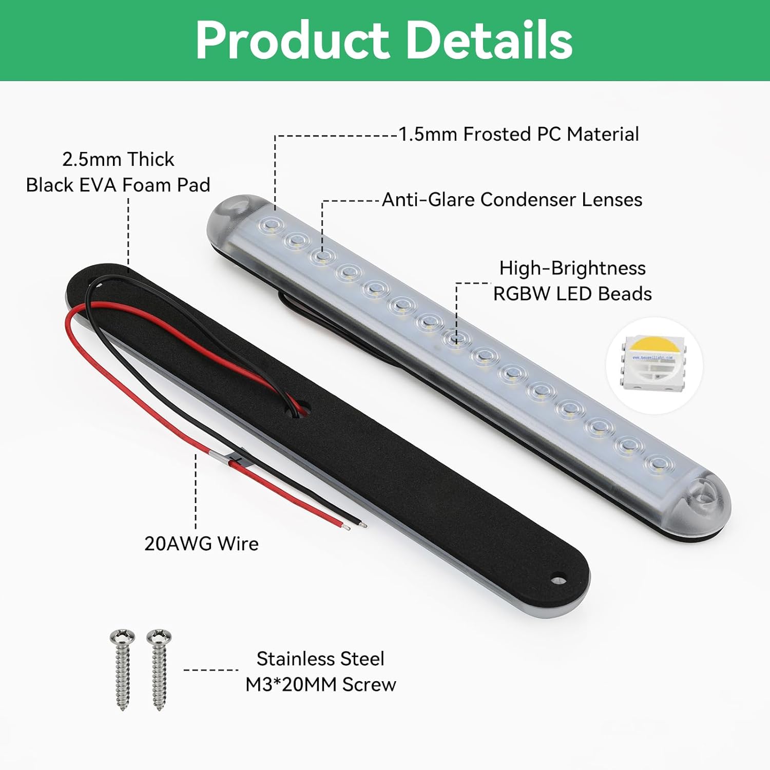 RGBW Boat LED Courtesy Light 12V 4PCS, 8 Inches Marine Courtesy Light Strip, IP67 Waterproof Boat Cabin Lights Interior Lighting for Pontoon Sailboat Bass Yacht Kayak - Image 6