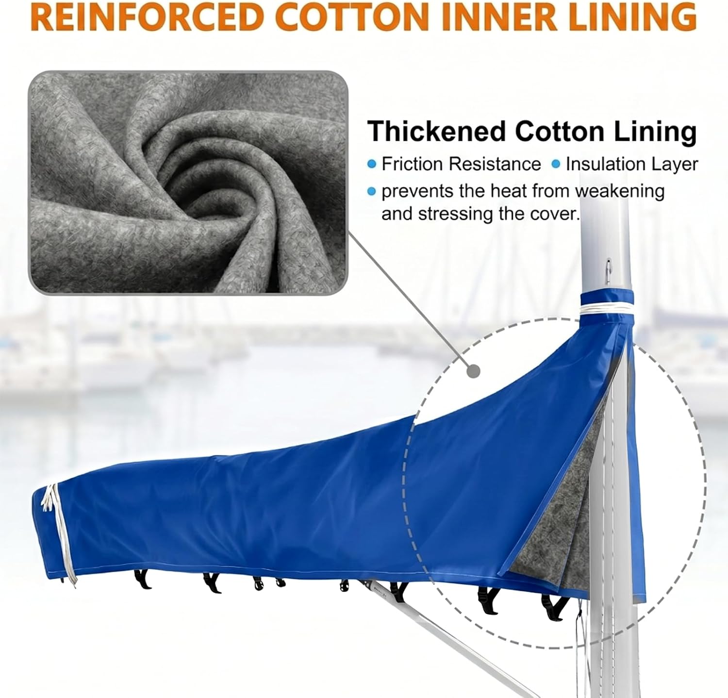 Mainsail Boom Cover for Sailboats, 1200D Waterproof UV-Resistant Sailboat Mainsail Cover, Waterproof, Heavy Duty Sailboat Boom Cover Fits 11-12 ft Boom, Blue - Image 4