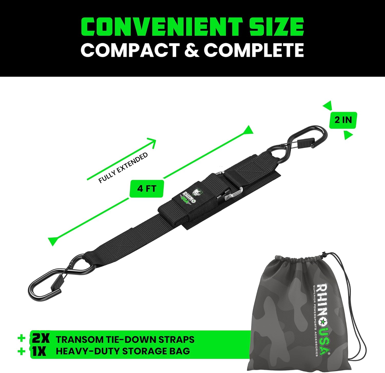 Rhino USA Boat Trailer Straps (2-Pack) - Heavy Duty 2 Inch x 48 Inch Boat Tie Down Straps to Trailer - Ultimate Adjustable Transom Tie Down Straps for Trailering Safety with Boat, Jet Ski, & More! - Image 3
