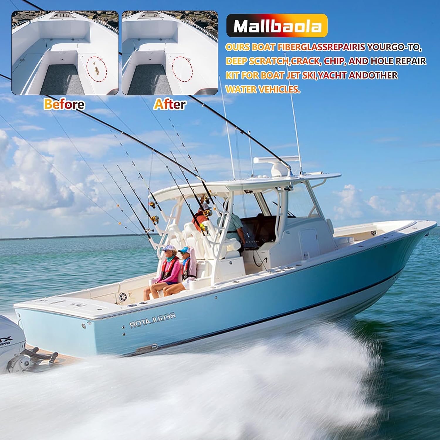 Marine Fiberglass Repair Kit for Boats, Gel Coat Repair Kit for Boats, Epoxy Filler for Fiberglass Boats Fix Holes, Chips and Deep Cracks, Gelcoat repair kit for Fiberglass, Acrylic, Porcelain(White) - Image 9