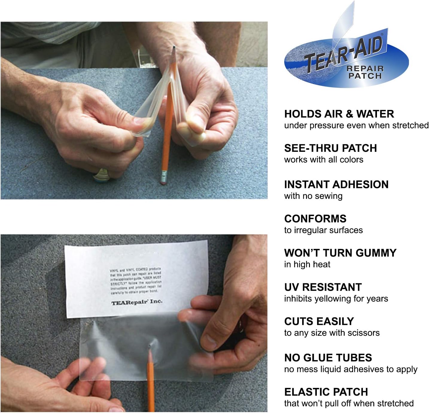 TEAR-AID Vinyl Repair Kit, Type B Clear Patch for Vinyl-Coated Materials, Works on Tents, Awnings, Air Matresses, Pool Liners and More, Green Box, Single Pack | automotive-vinyl-protectants - Image 3