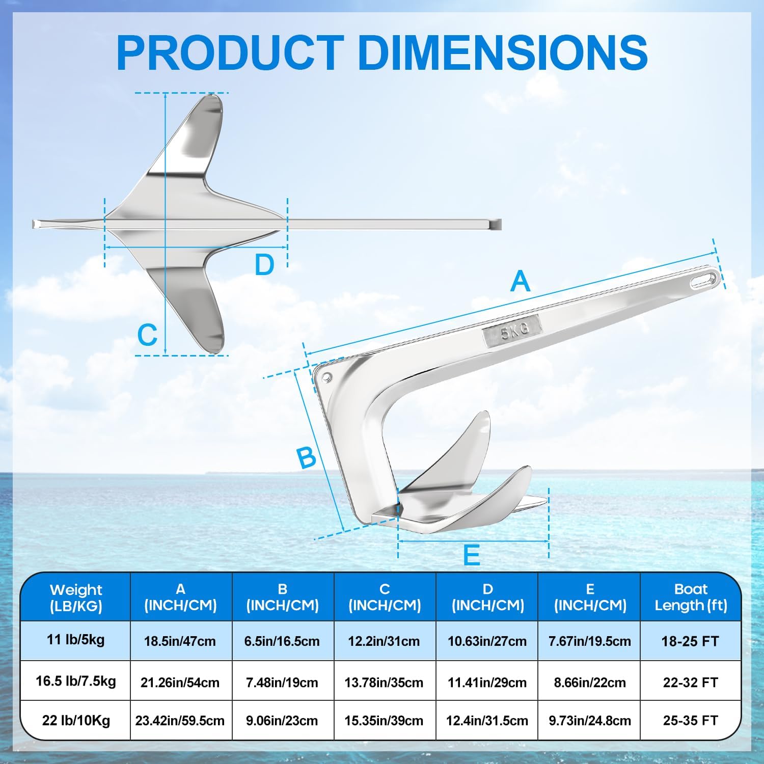 316 Stainless Steel Bruce Style Claw Anchor, Marine Grade Mirror Polished Boat Anchor for Saltwater Boats, Sailboats, Cruisers, Fishing Boats & Bow Roller Setup, 11 lb/16.5 lb/22 lb - Image 5