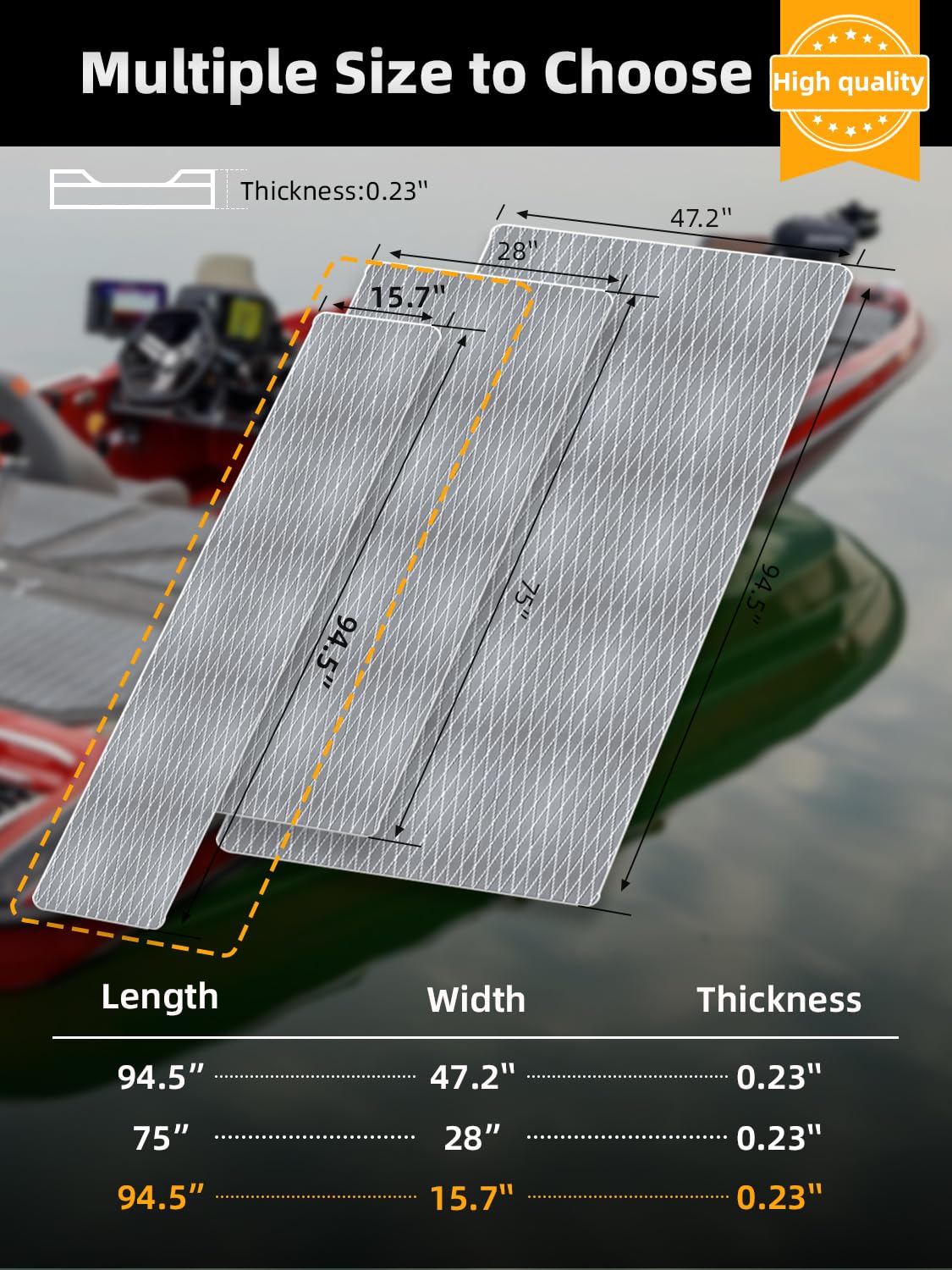 FOCEAN Boat Flooring EVA Foam Boat Decking Marine Mat Non-Slip Self-Adhesive Flooring Sheet for Motorboat Jon Boats Bass Boat Kayak RV Floor, 94.5''x 15.7'', Grey with White Lines - Image 6