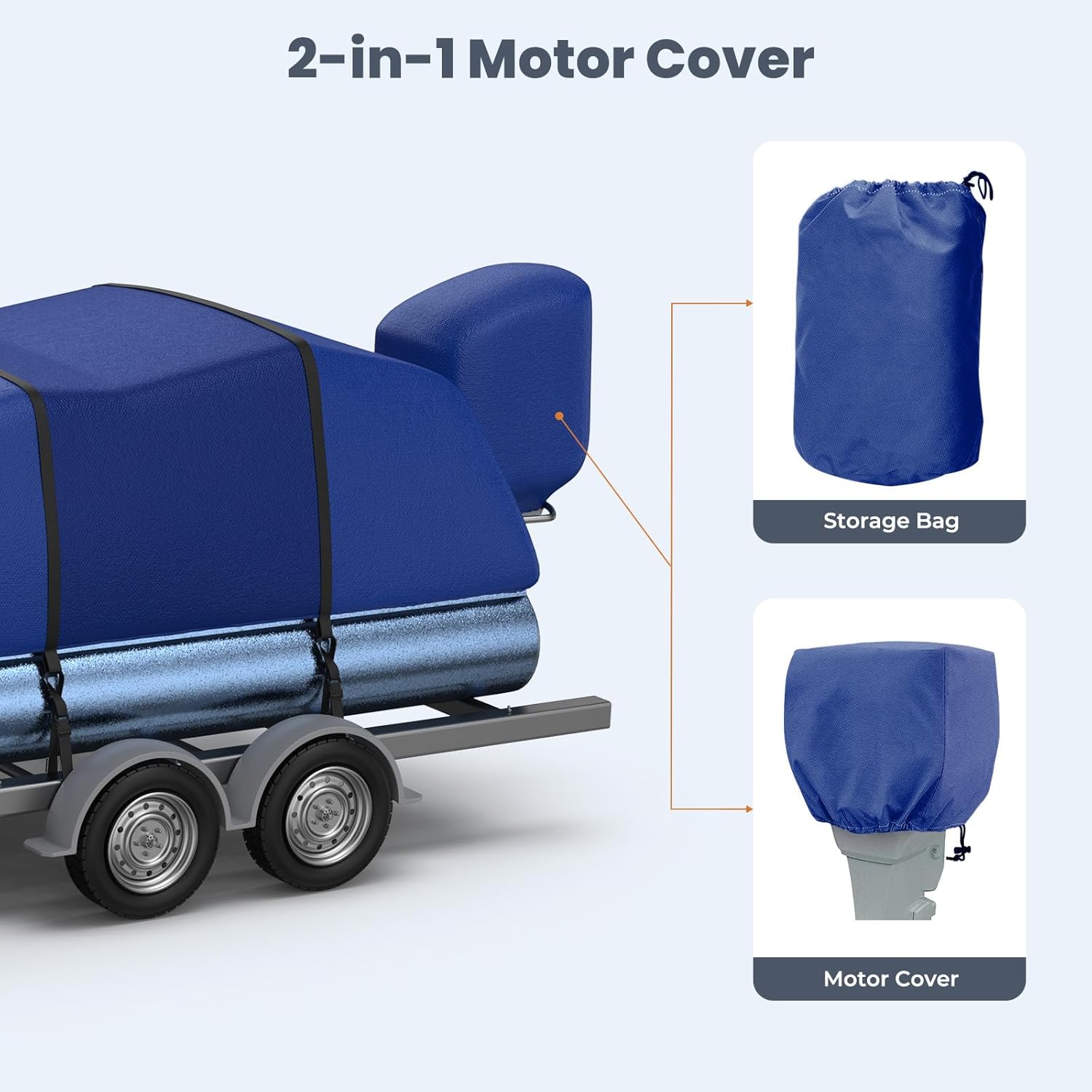 RVMasking Pontoon Boat Cover with Motor Cover, 1400D Heavy Duty Middle Reinforced, Marine Grade Waterproof Boat Cover for Length: 21'-24', Beam Width up to 102", Blue - Image 7