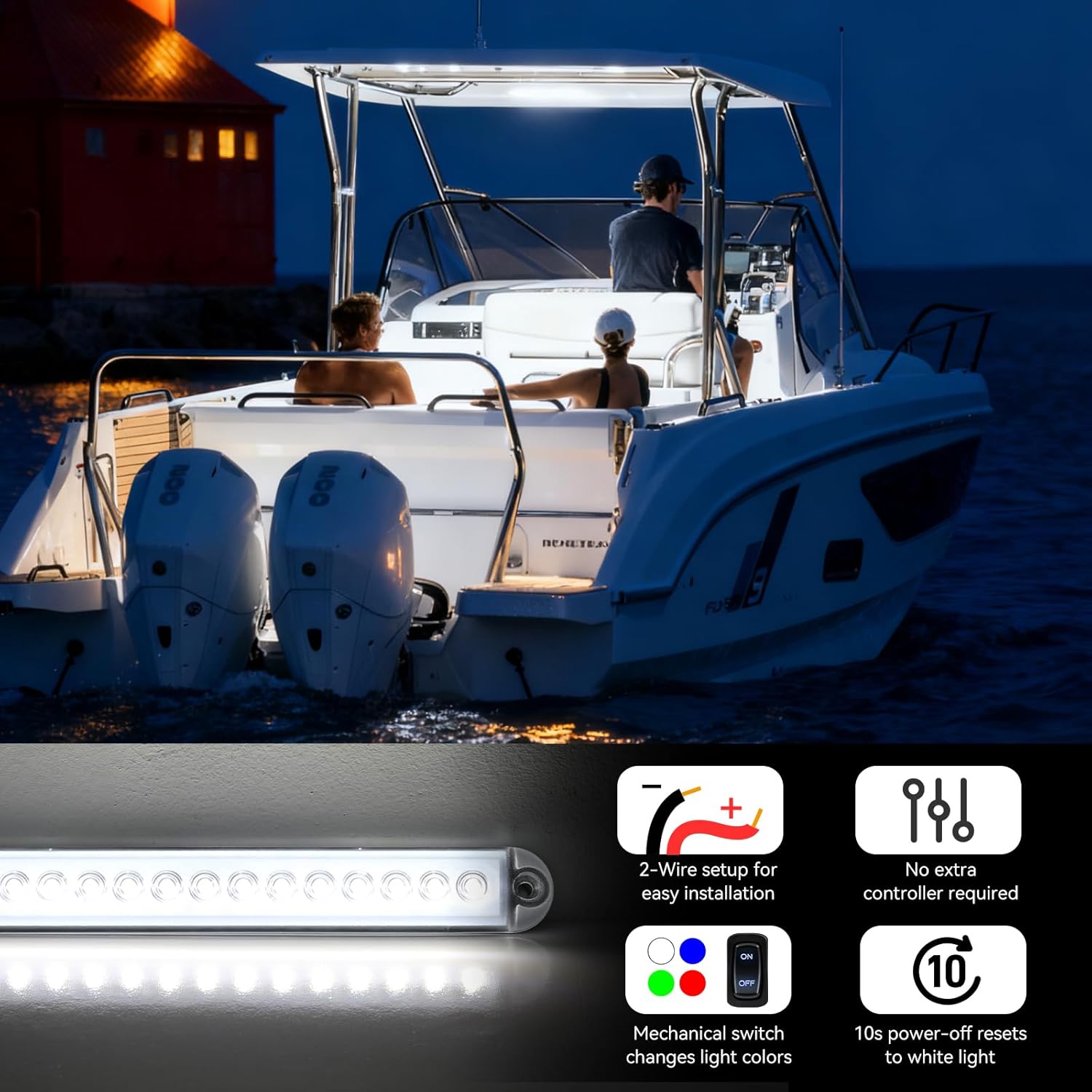 RGBW Boat LED Courtesy Light 12V 4PCS, 8 Inches Marine Courtesy Light Strip, IP67 Waterproof Boat Cabin Lights Interior Lighting for Pontoon Sailboat Bass Yacht Kayak - Image 5