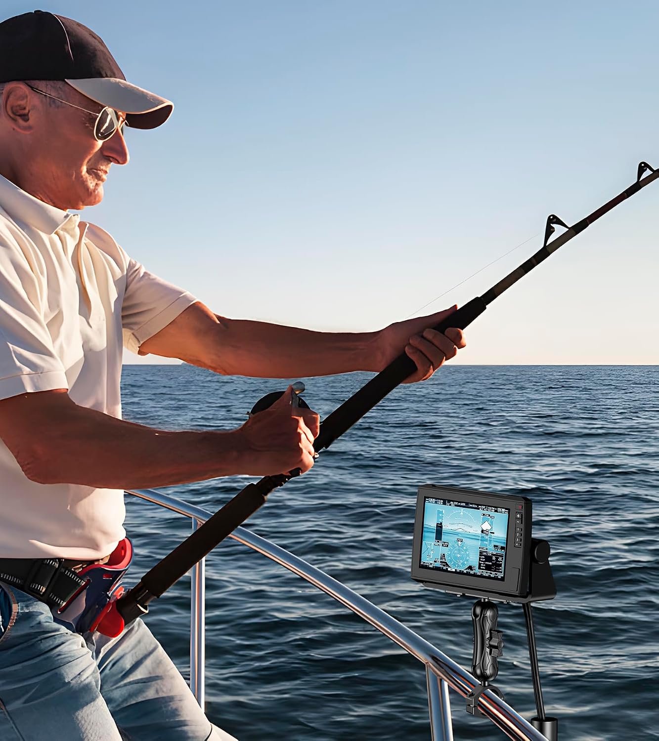 VAZESWIN Aluminum Alloy 1.5" Ball Fish Finder Mount, 5.7" Medium Arm Marine Electronic Mount with Bar Clamp Base, Fit 1.5" 1.65" 1.75" 1.85" 2" Round Rails, for Garmin, Lowrance, Humminbird, Raymarine - Image 6